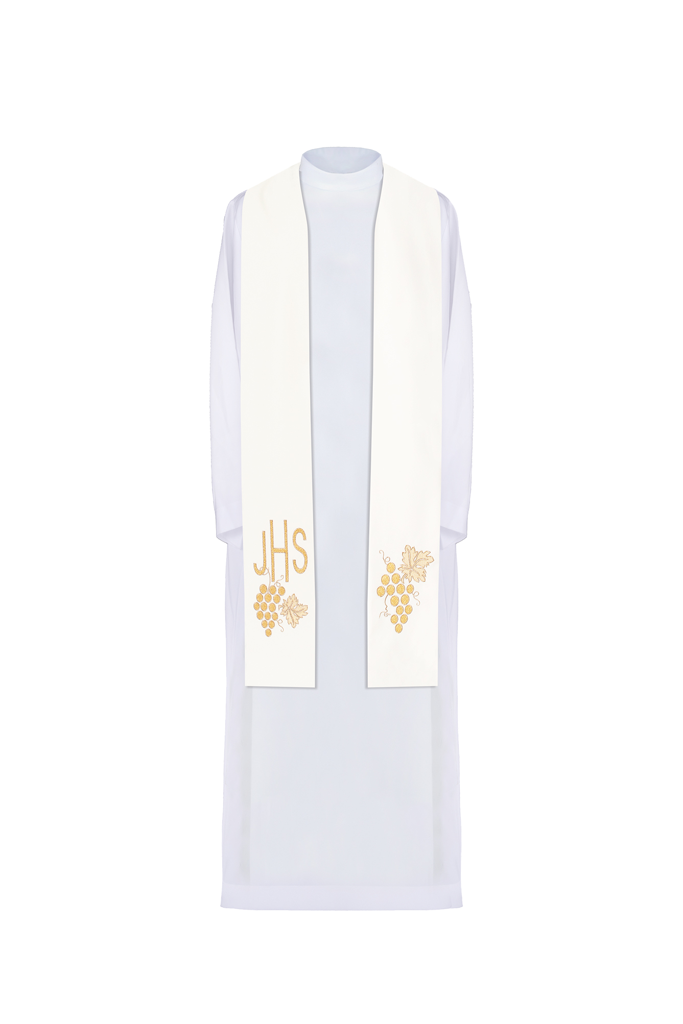 Ecru priestly stole embroidered with IHS and grapes - HAFTINAUSA.COM
