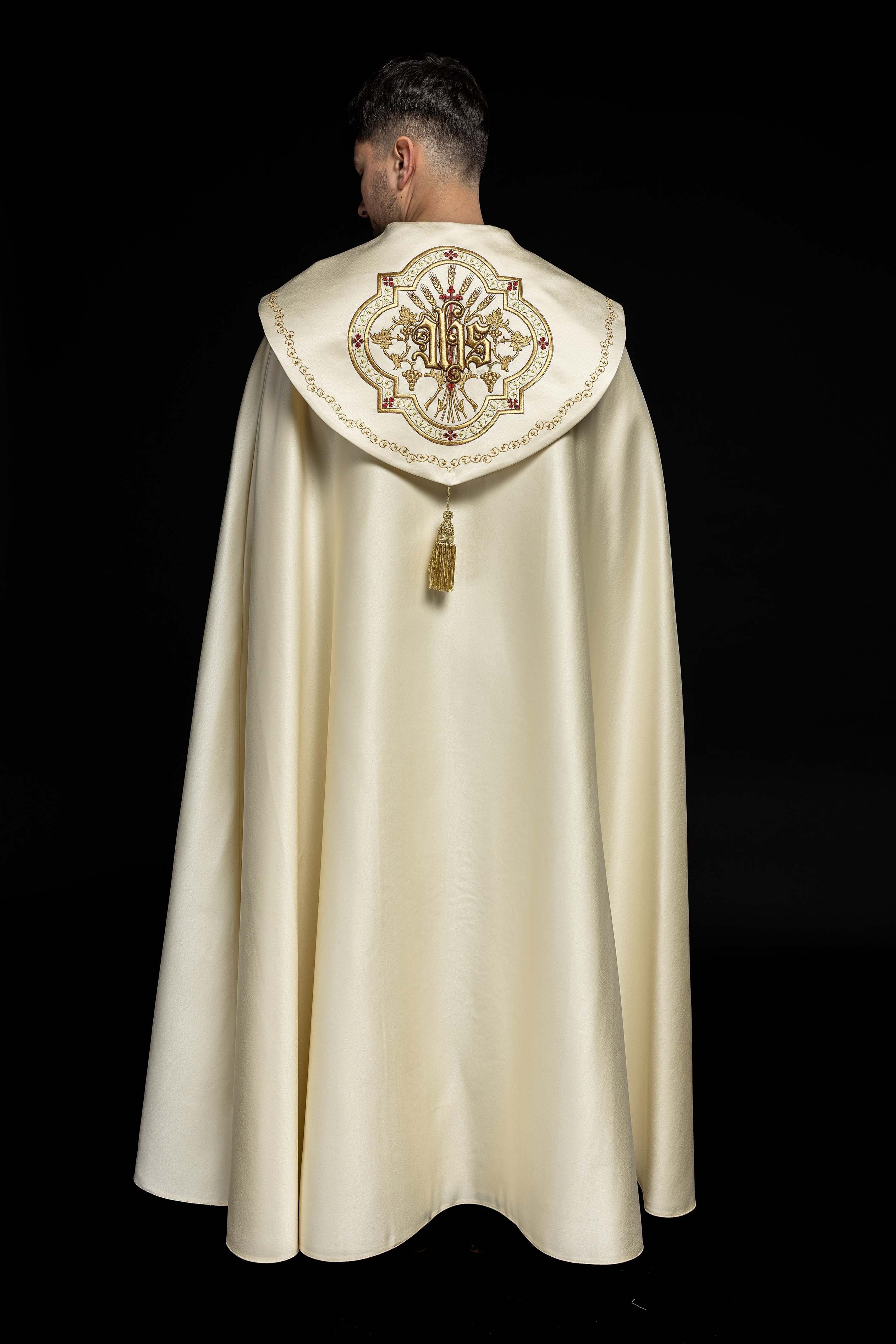 Liturgical cope with gold IHS motif - HAFTINAUSA.COM