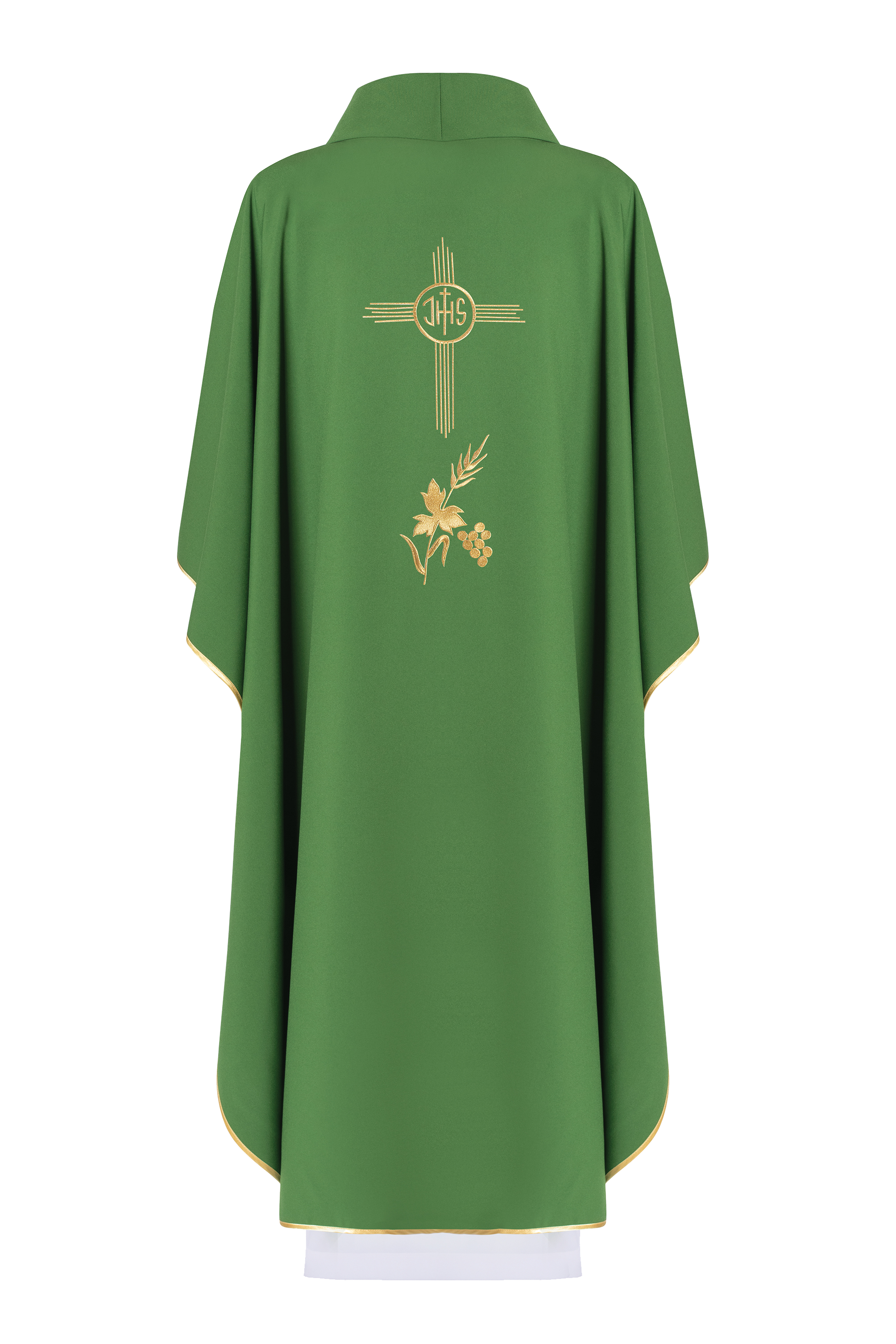 Green chasuble embroidered with IHS motif - HAFTINAUSA.COM