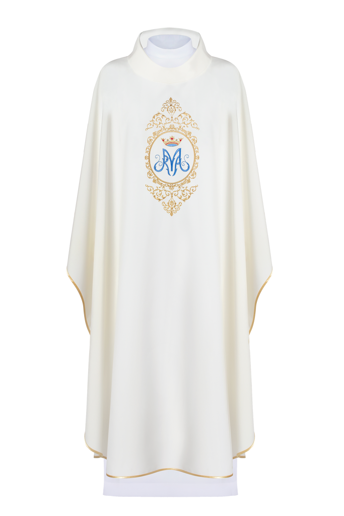 Chasuble with Marian motif framed by gold embroidery