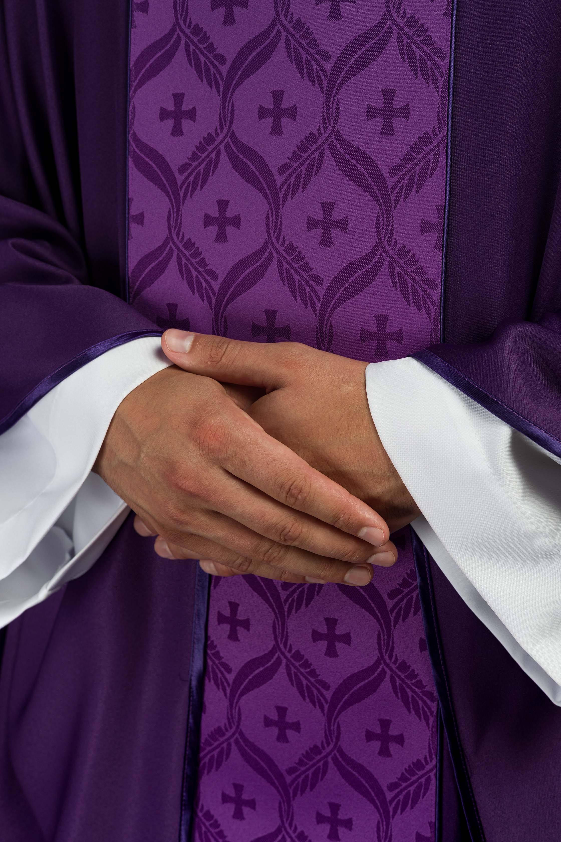 Purple Chasuble with Jacquard Orphrey Featuring Cross Motifs