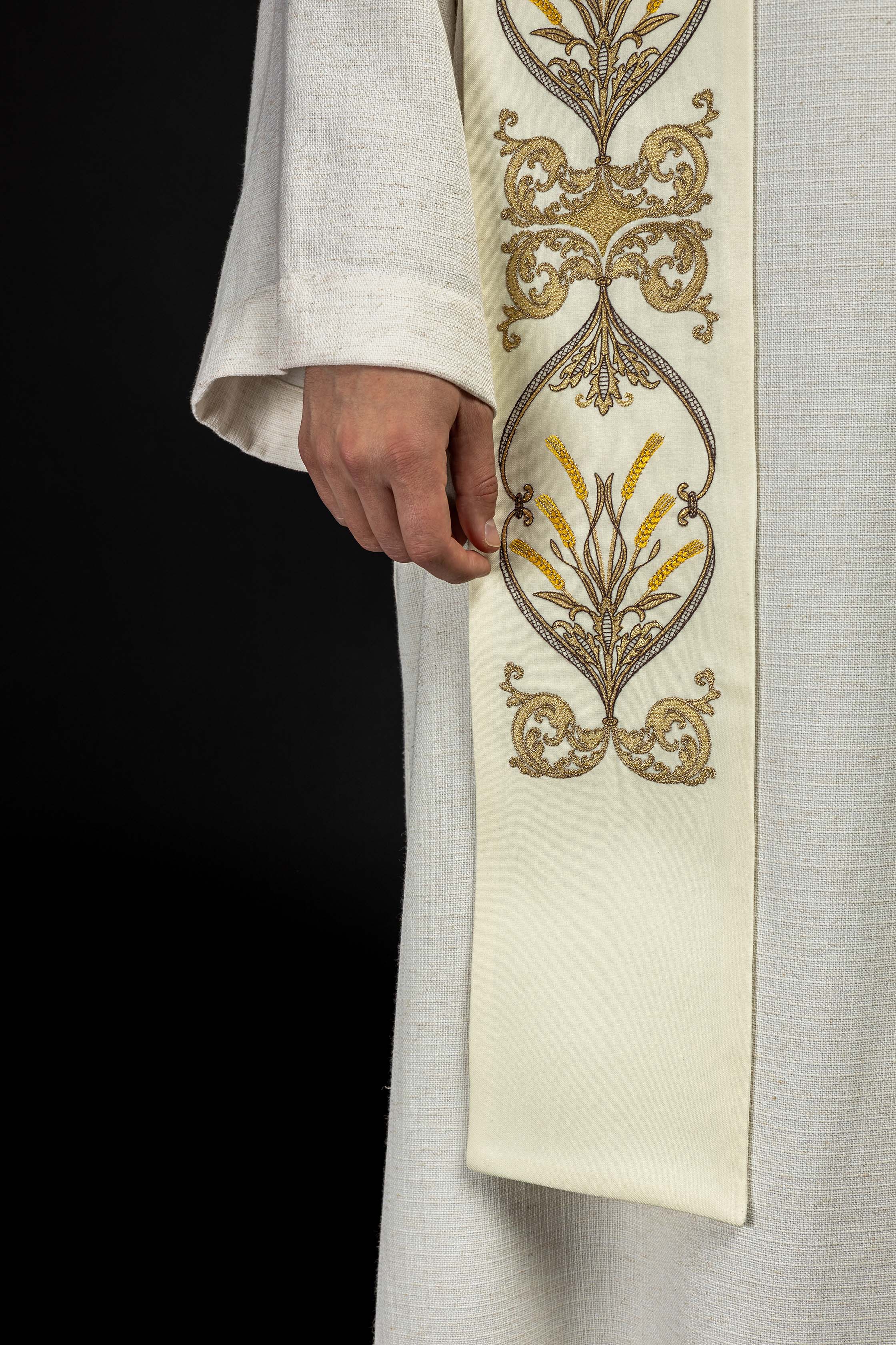Ecru priestly stole with chalice IHS - HAFTINAUSA.COM
