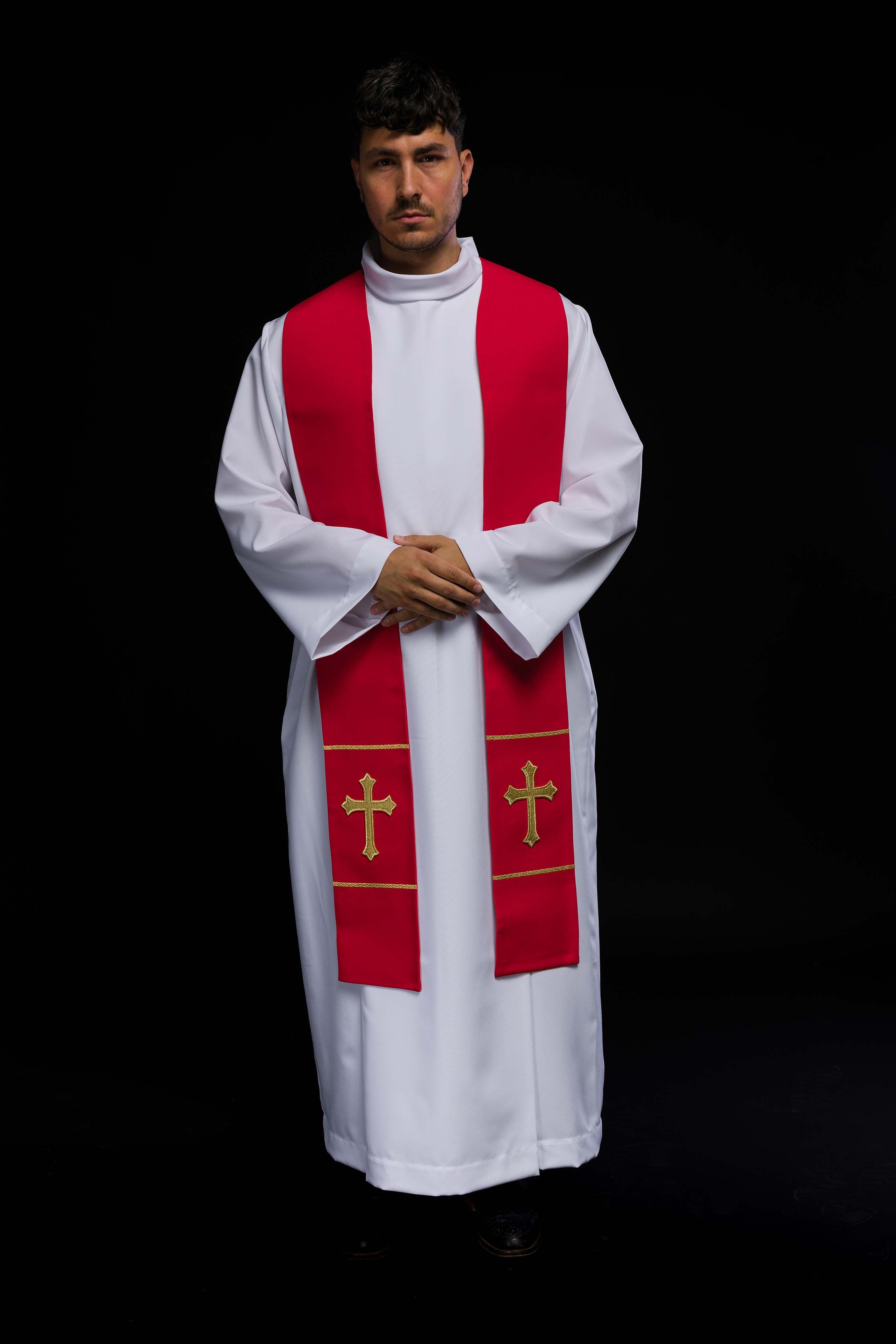 Red priestly stole embroidered with a Cross