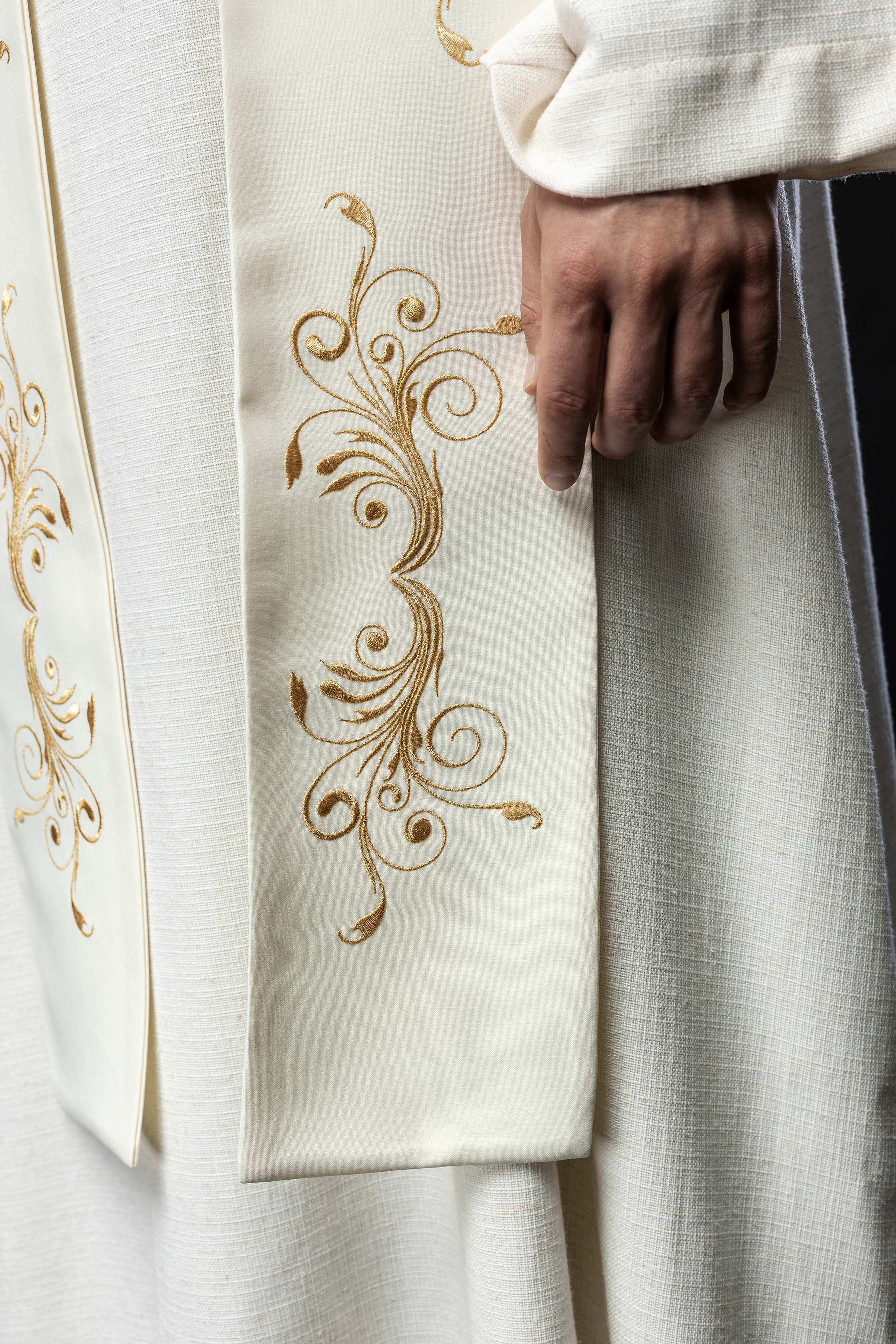 Ecru embroidered stole with IHS