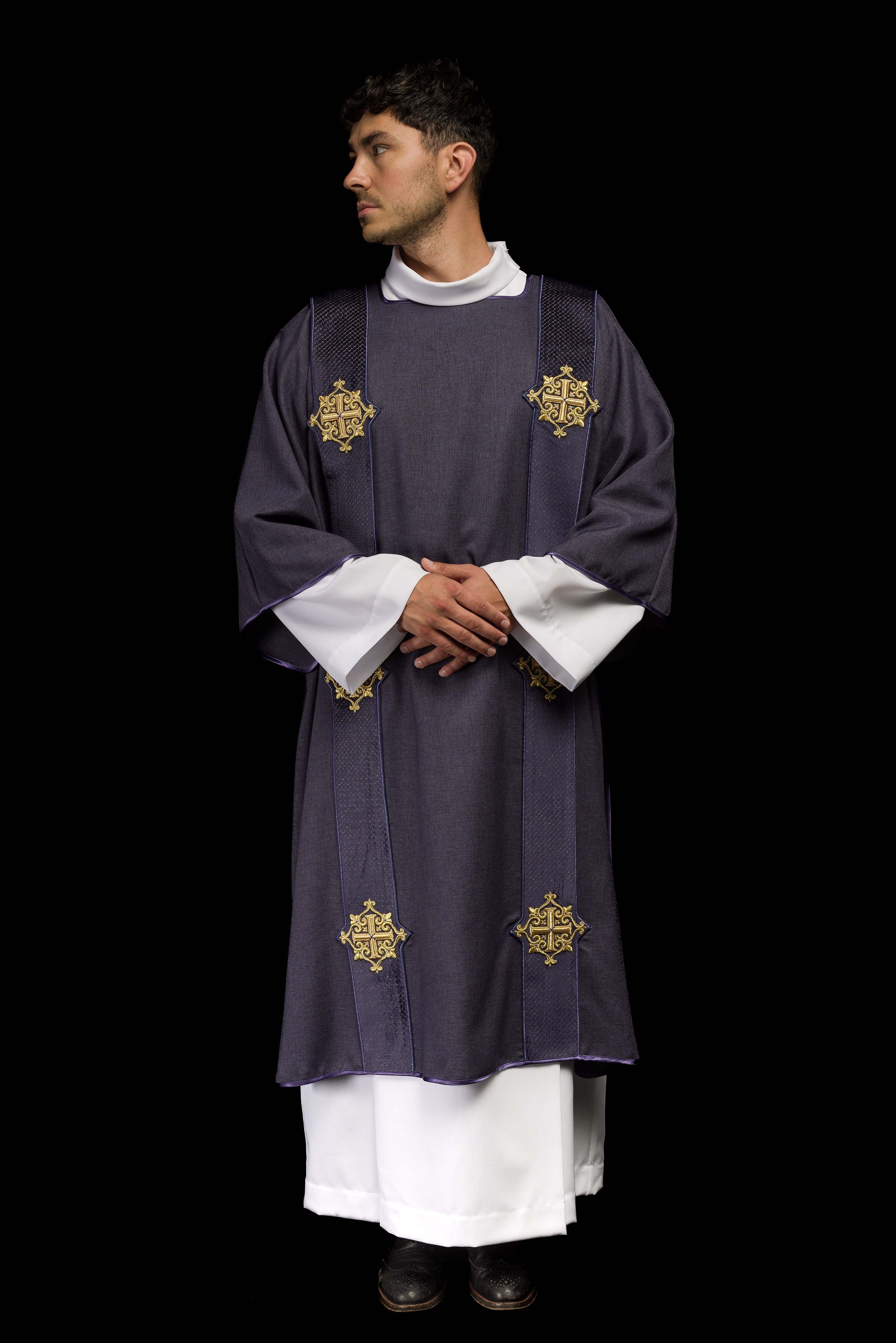 Purple Dalmatic with Velvet Orphreys and Cross Symbols