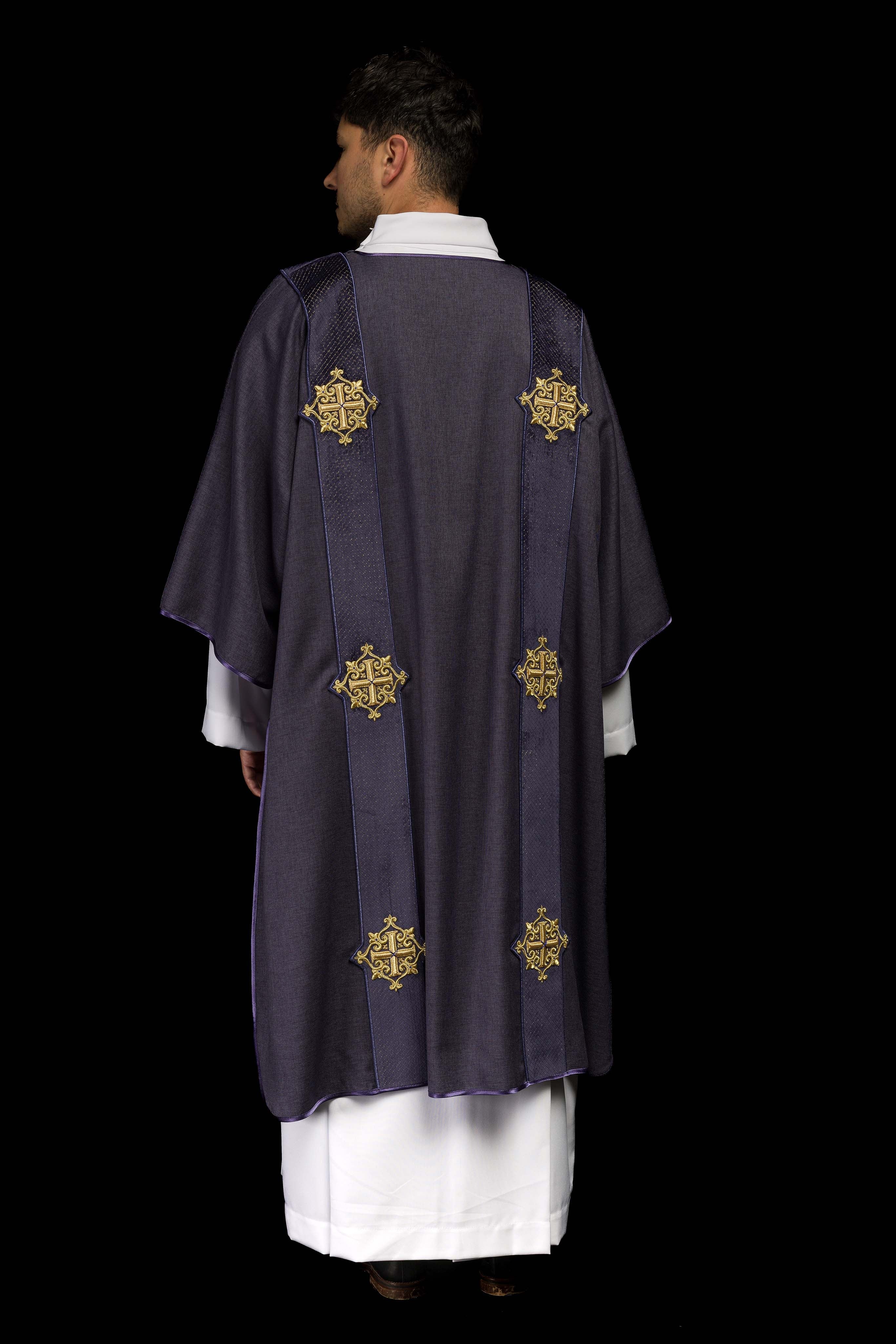 Purple Dalmatic with Velvet Orphreys and Cross Symbols