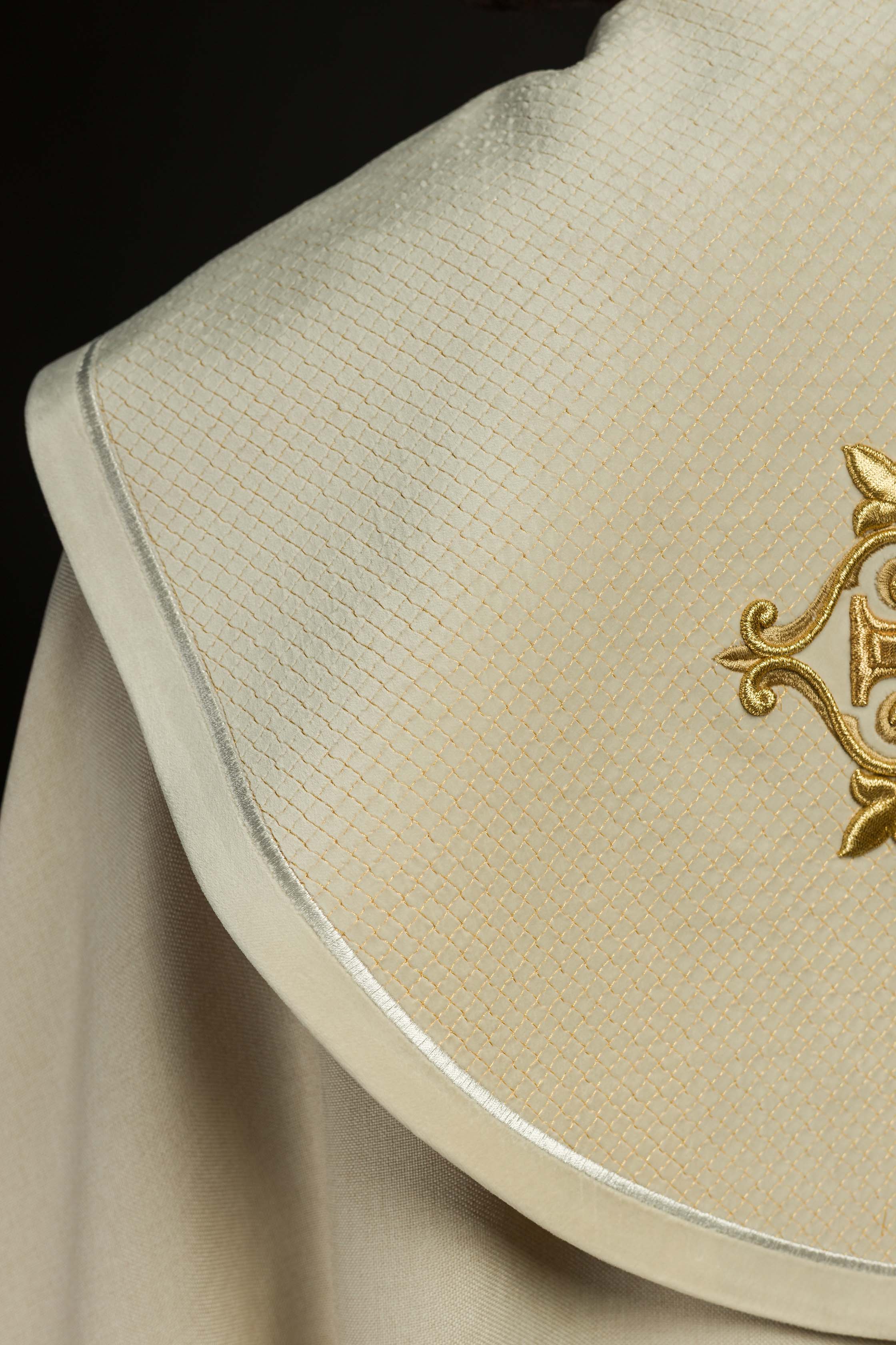 Liturgical Cope with Ecru Velvet Orphrey and Cross Embroidery