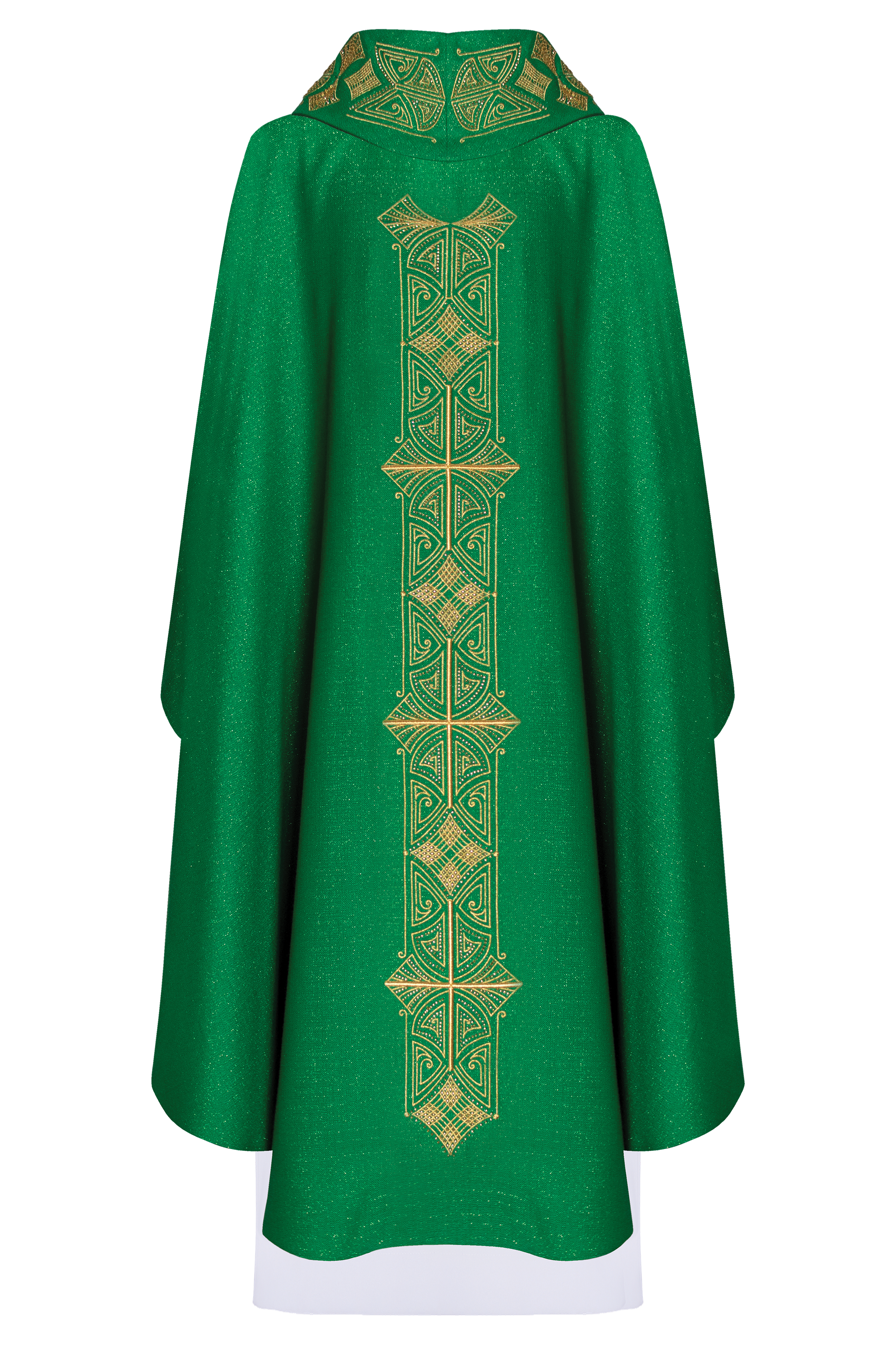 Shiny, richly embroidered green chasuble - HAFTINAUSA.COM