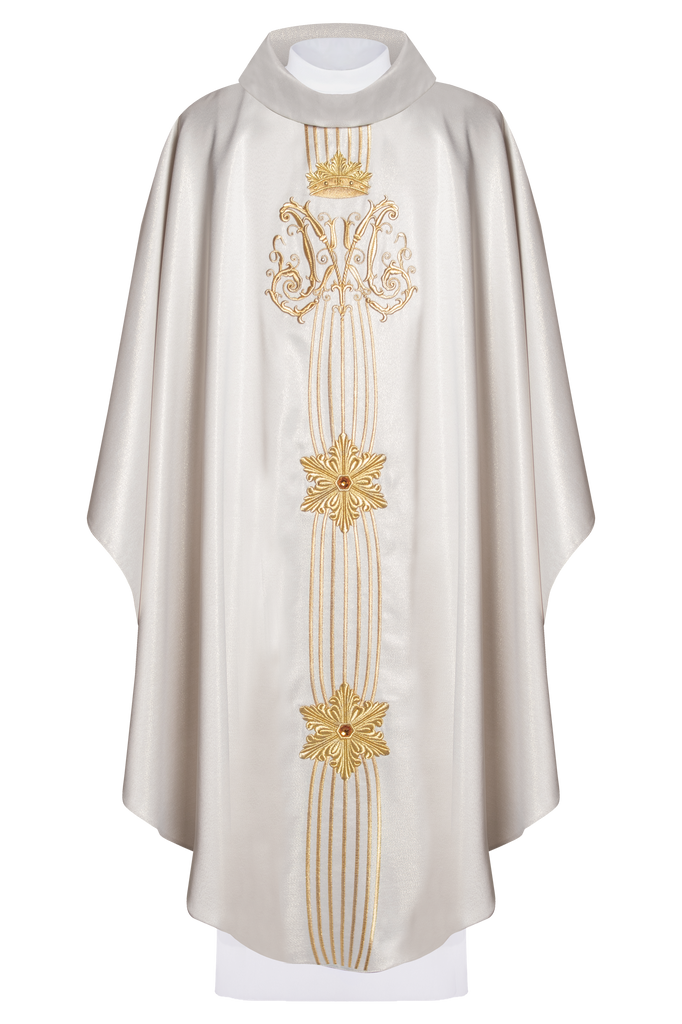 Marian chasuble made of gold glittery texture