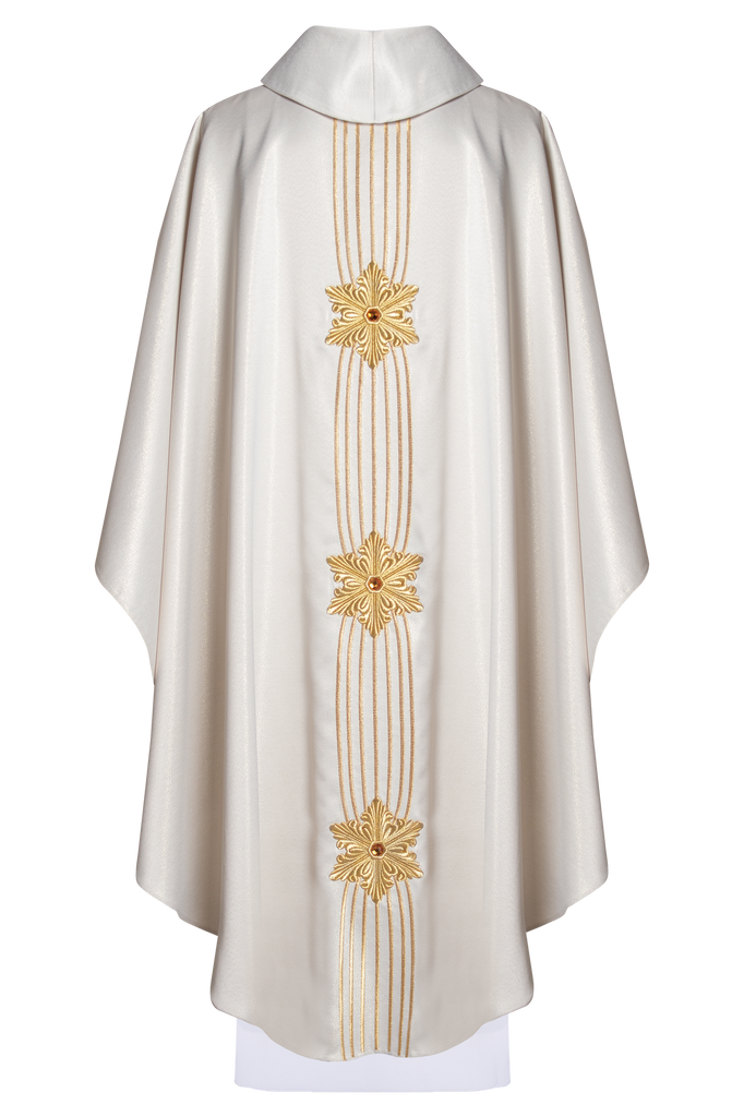 Marian chasuble made of gold glittery texture
