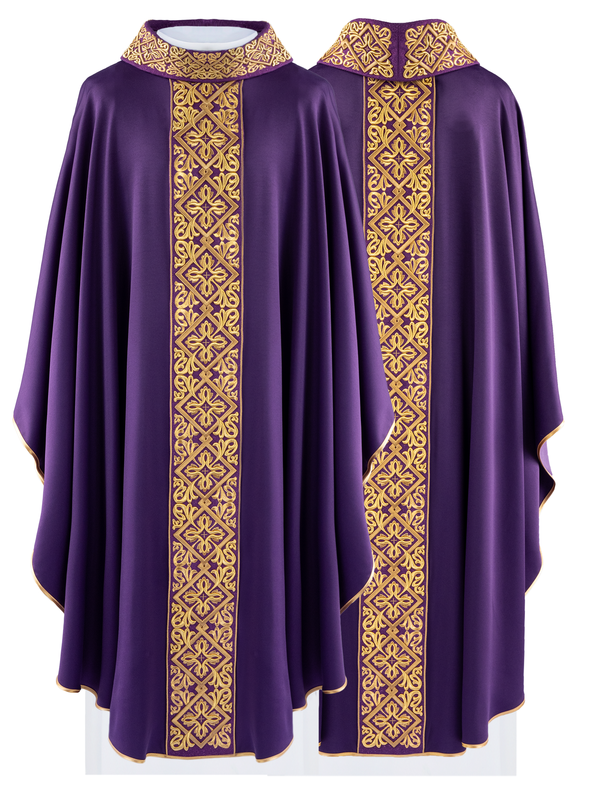 Purple chasuble with embroidered collar - HAFTINAUSA.COM