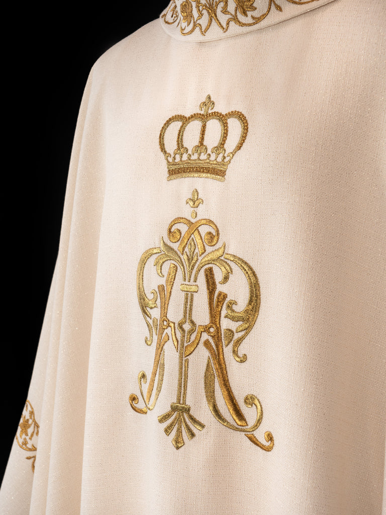 Liturgical chasuble with embroidered Marian coat of arms and Crown