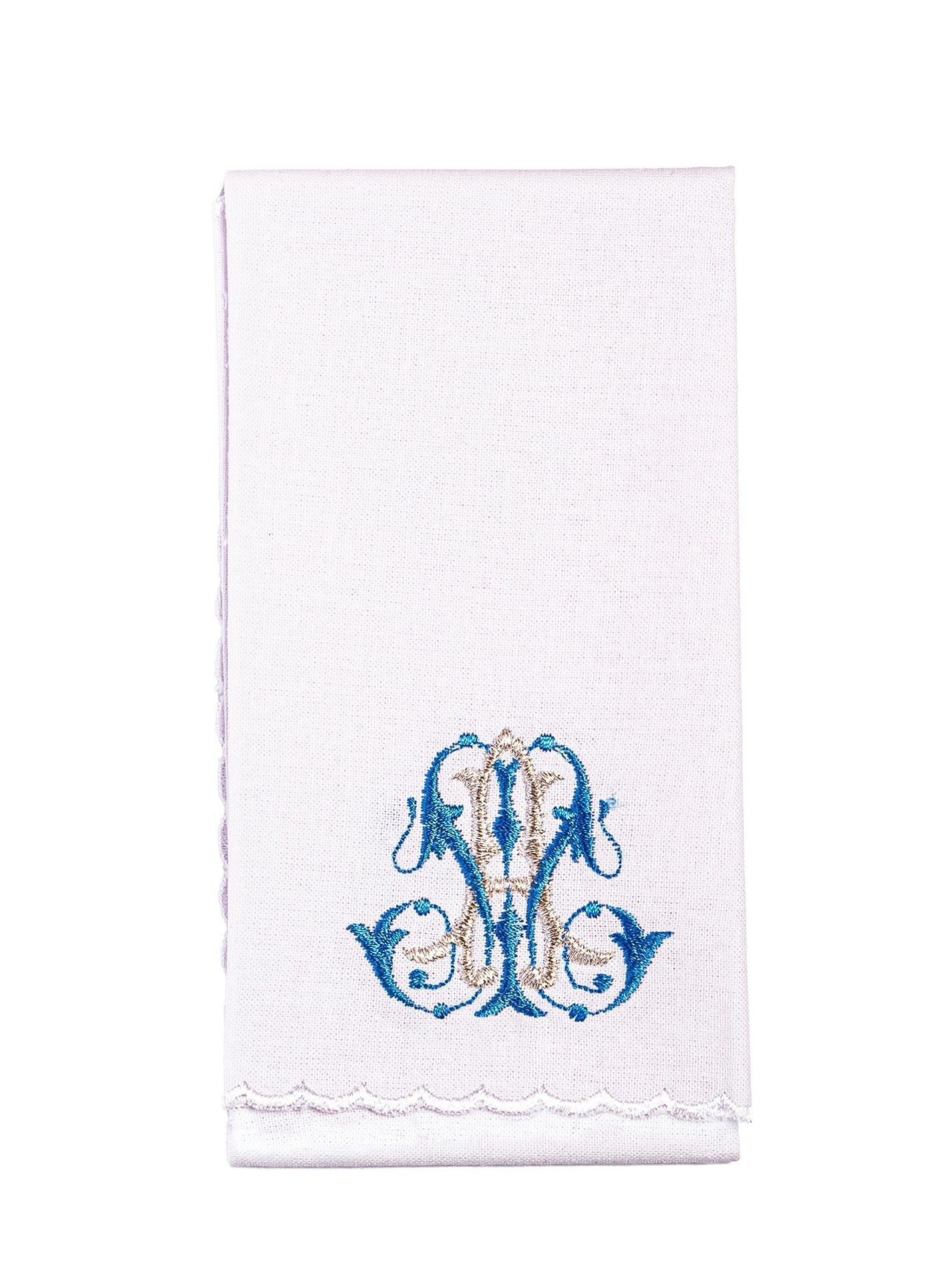 Chalice Linens with Blue Trim and Marian Embroidery KK/092 - HAFTINAUSA.COM