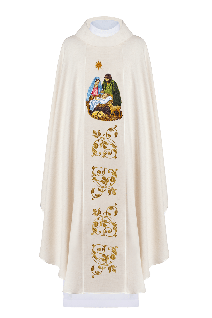 Chasuble embroidered with Holy Family motif in gold KOR/276/05/49 - HAFTINAUSA.COM