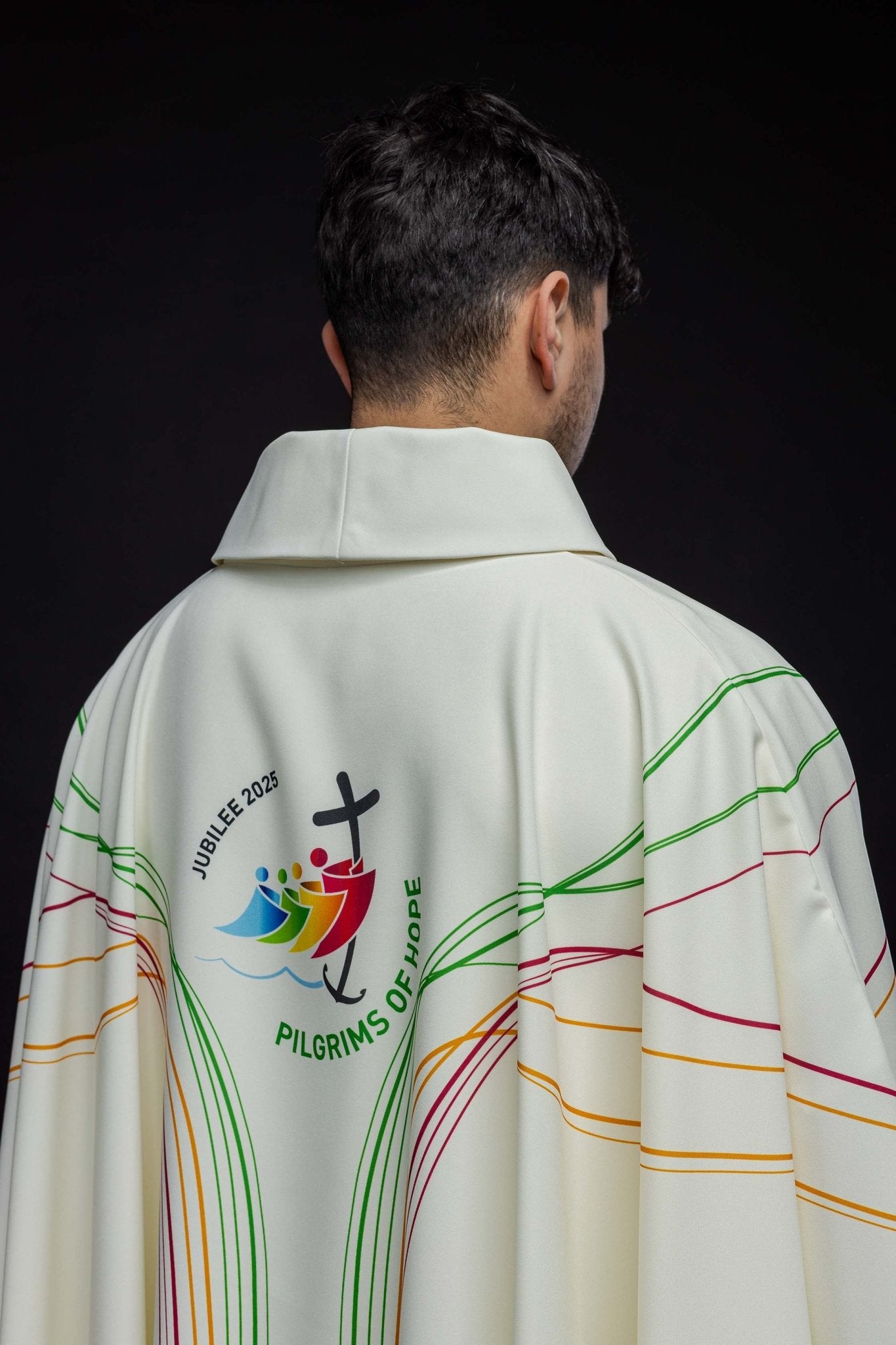 Chasuble in ecru color with the logo “JUBILEE ROME 2025” JR/037/05/12 - HAFTINAUSA.COM