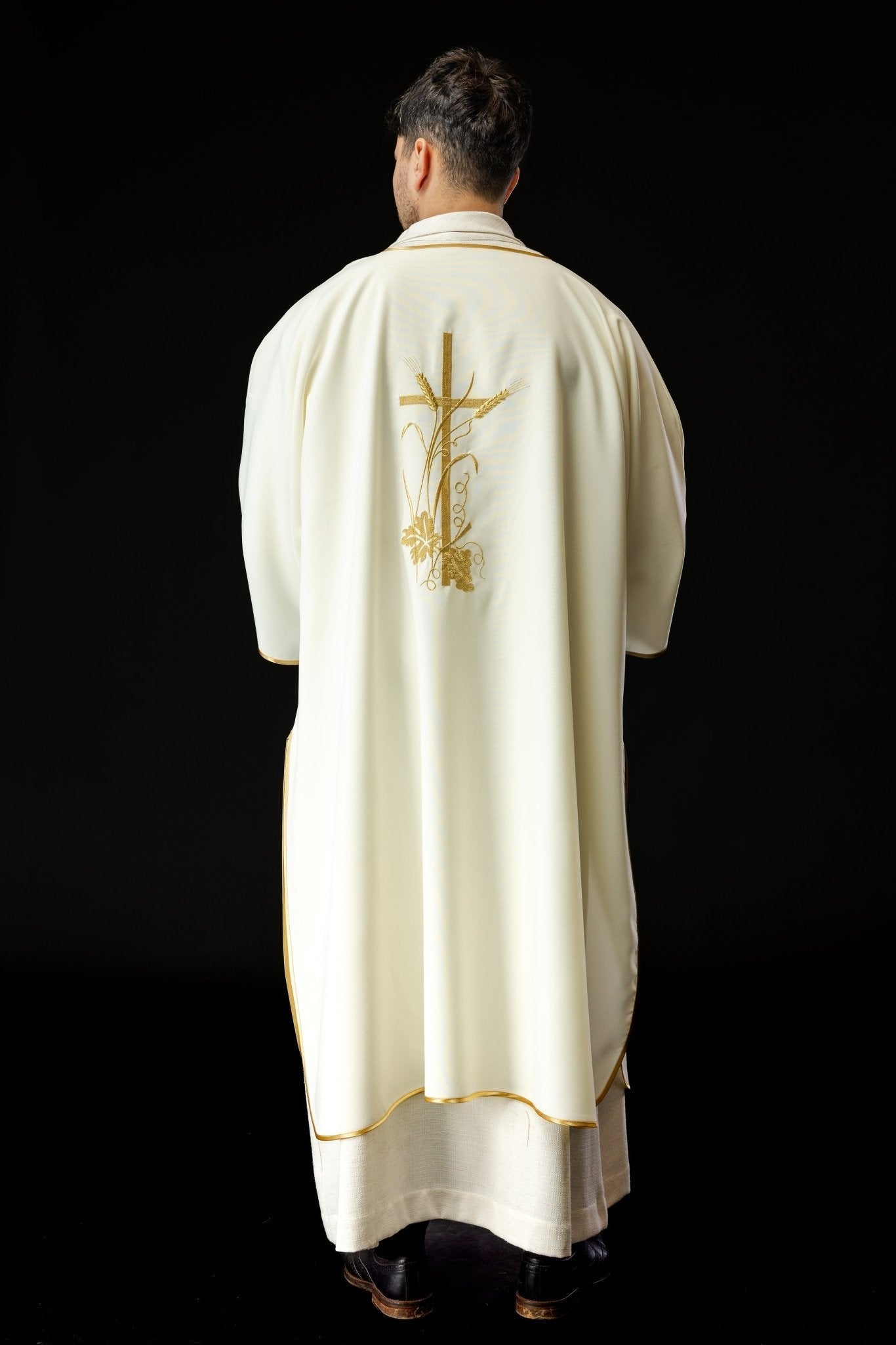 Ecru dalmatica with gold Pax cross embroidery KDL/026/05/12/D ECRU DALMATYK - HAFTINAUSA.COM