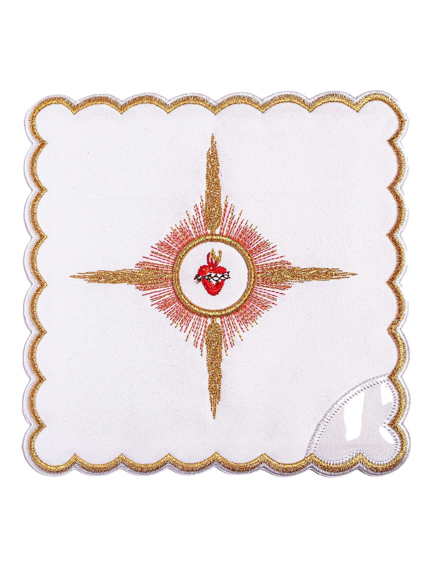 Embroidered pall with the symbol of the Sacred Heart of Jesus KPA/033/04 18*18 BIAŁY - HAFTINAUSA.COM