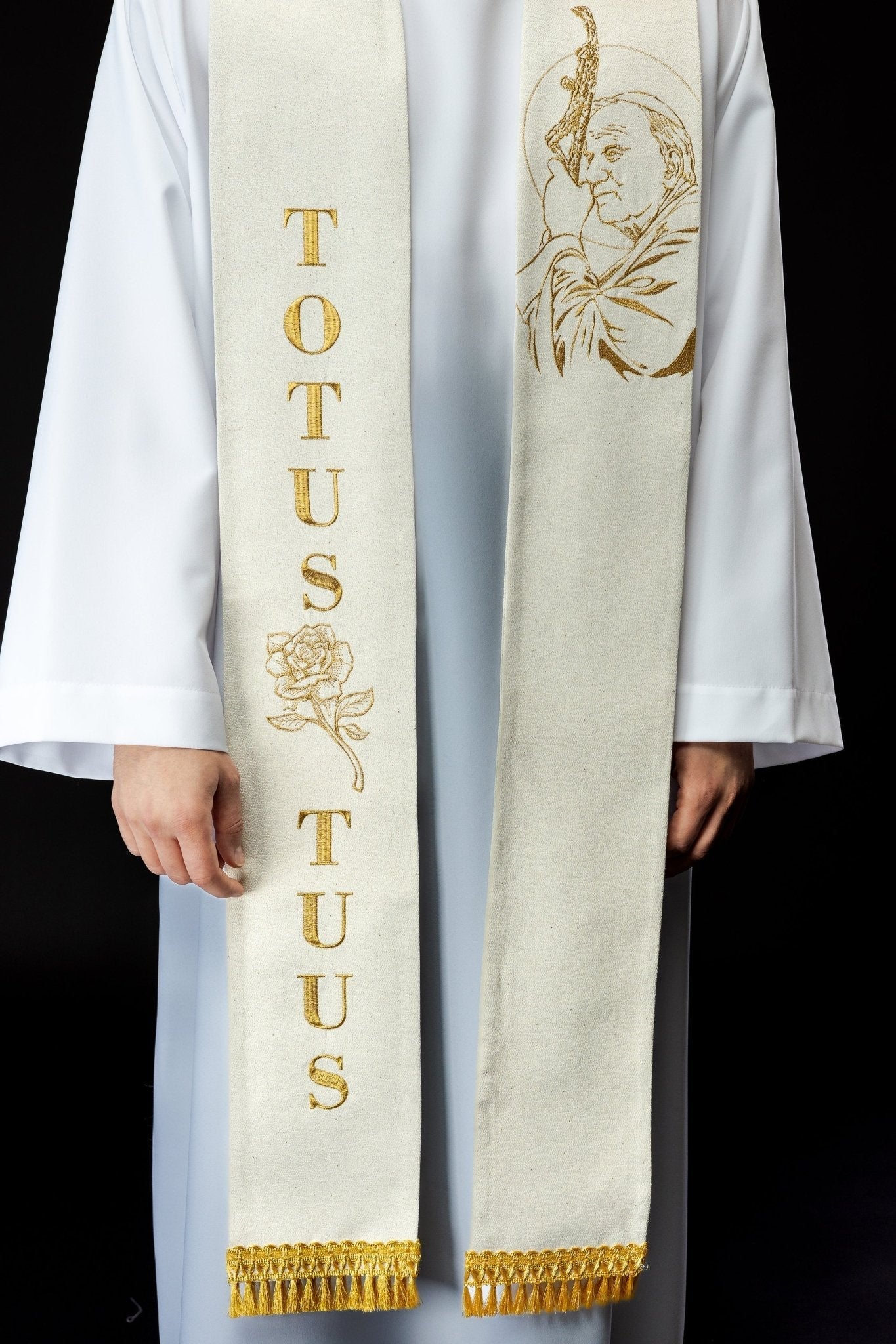 Embroidered stole with the image of Saint John Paul II s - 2061 - 05 - 85 - HAFTINAUSA.COM