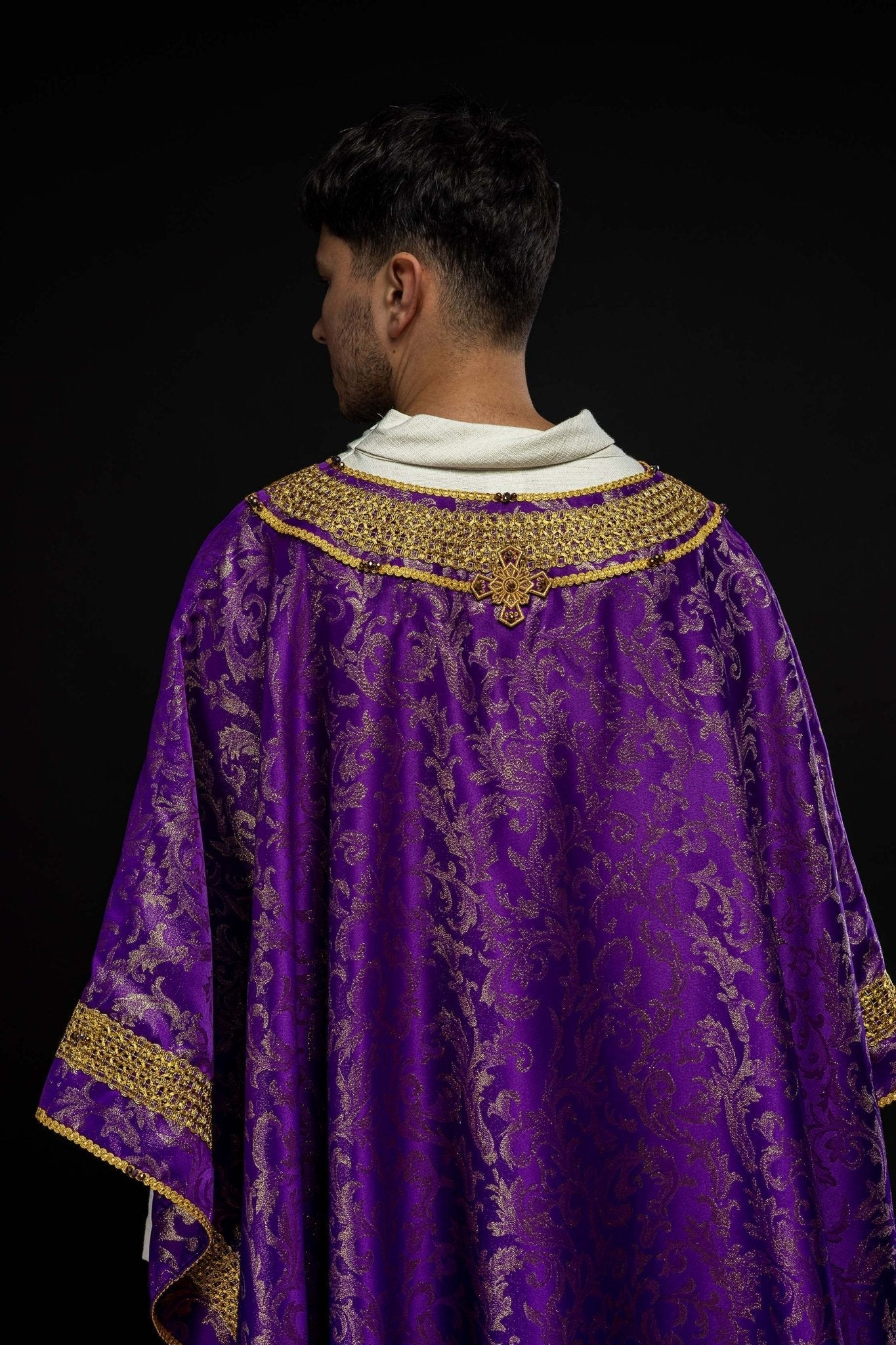 Handmade chasuble with natural stones Handmade 7010 Purple HM/7010/03/90 - HAFTINAUSA.COM