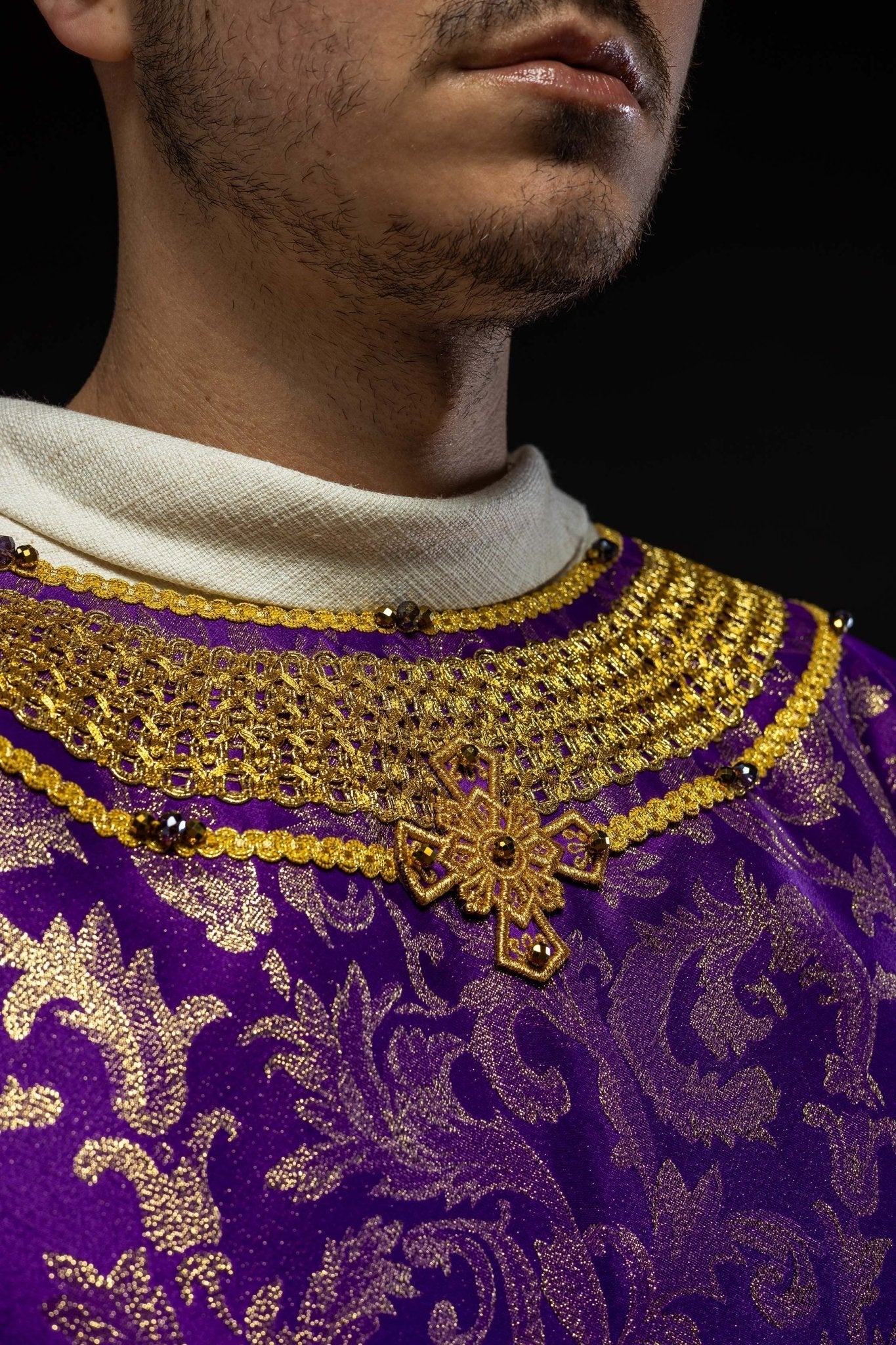 Handmade chasuble with natural stones Handmade 7010 Purple HM/7010/03/90 - HAFTINAUSA.COM