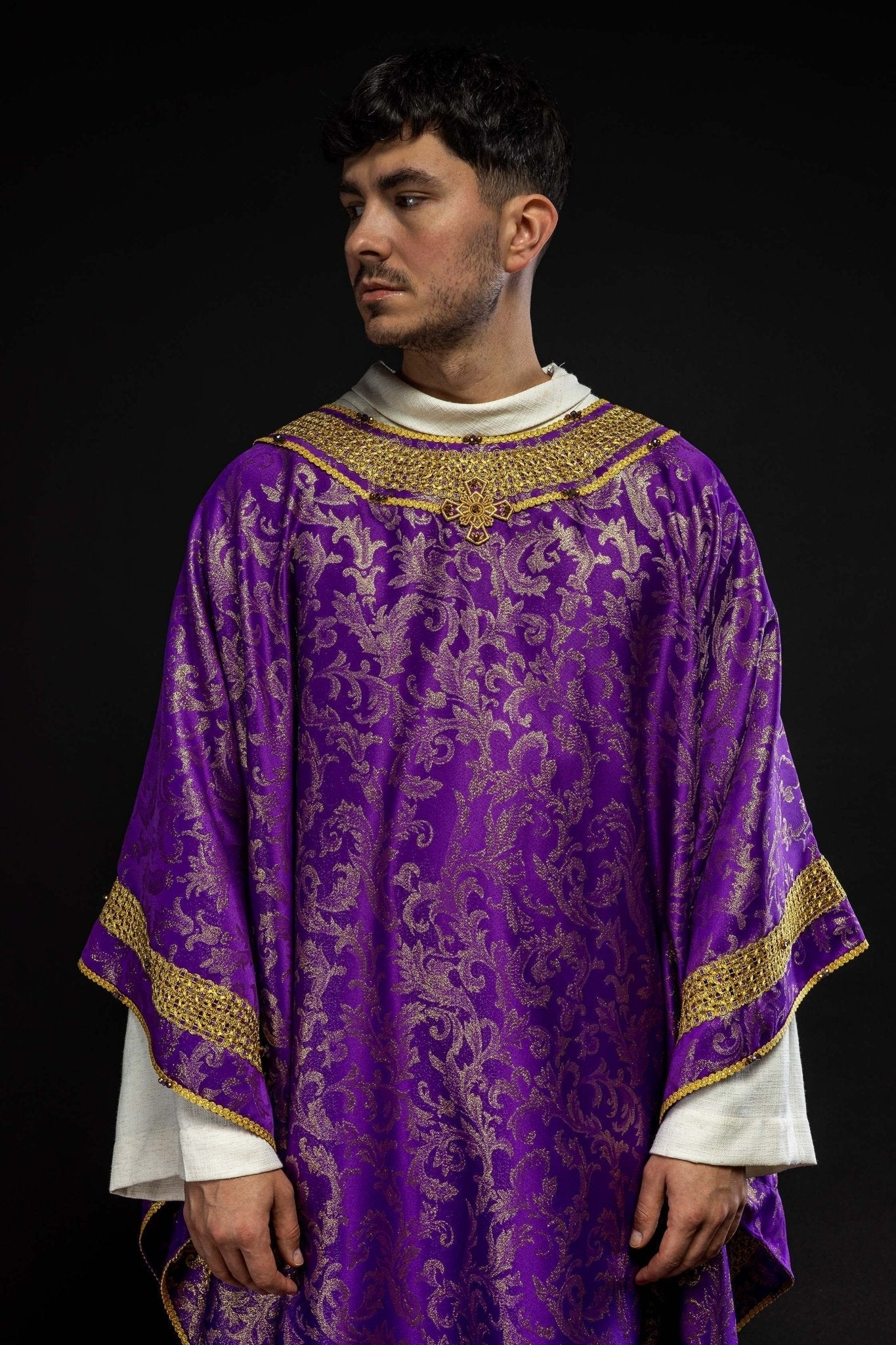 Handmade chasuble with natural stones Handmade 7010 Purple HM/7010/03/90 - HAFTINAUSA.COM