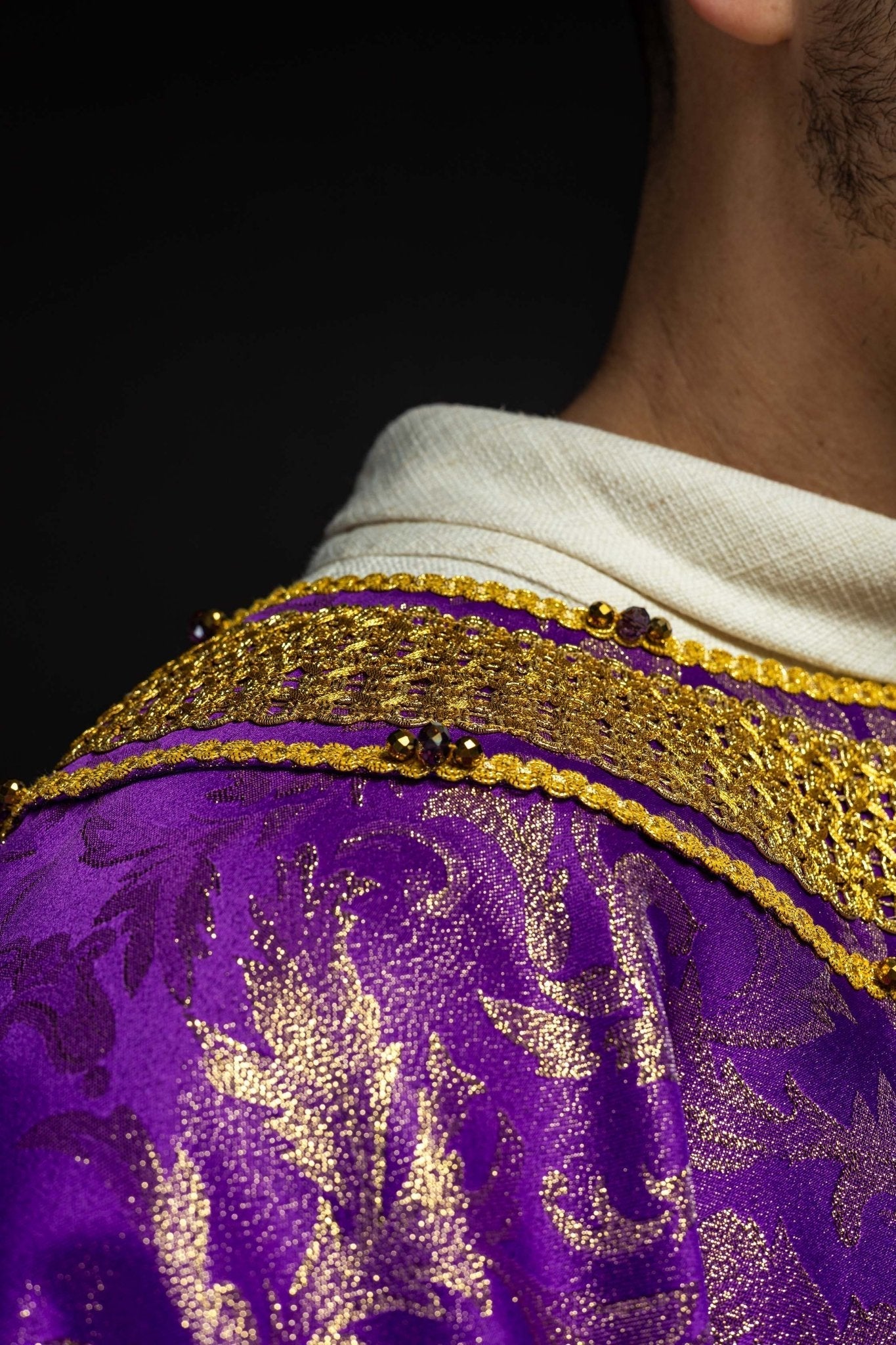 Handmade chasuble with natural stones Handmade 7010 Purple HM/7010/03/90 - HAFTINAUSA.COM