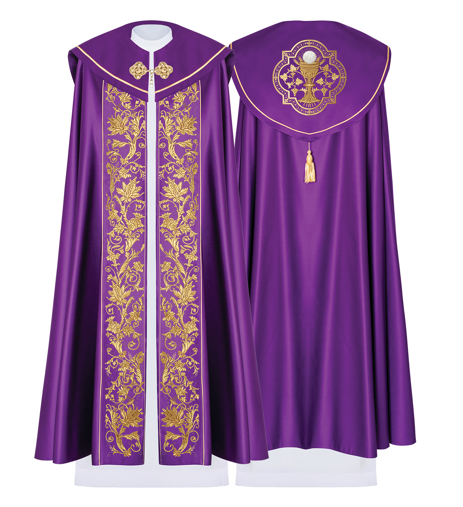 Kapa liturgiczna z haftowanym kielichem w kolorze fioletowym - ORNATY.PL
