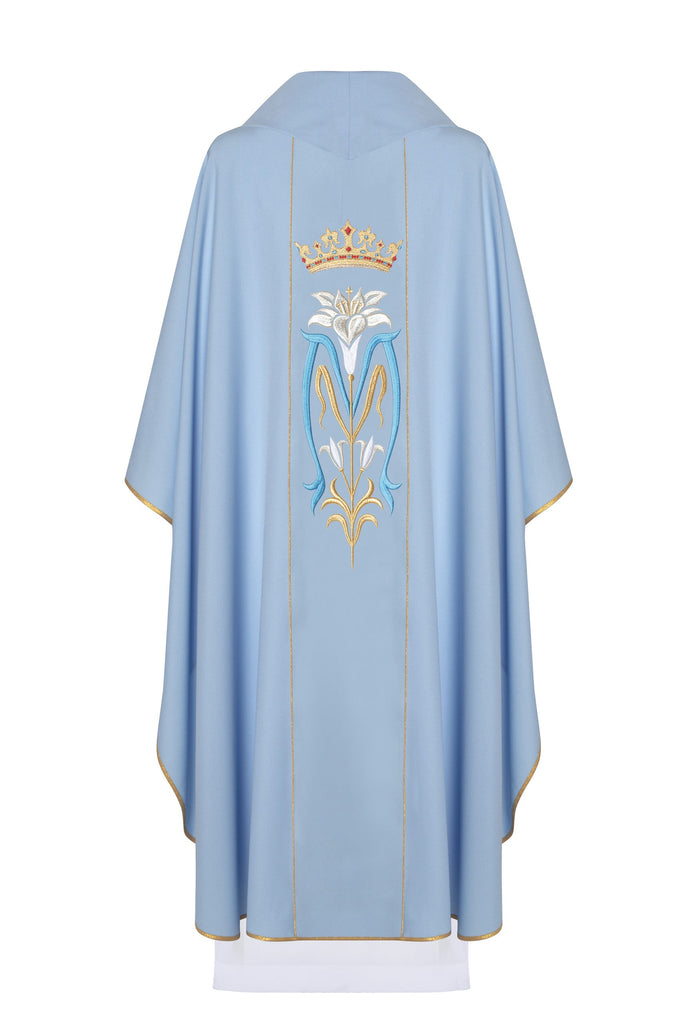 Ornat liturgiczny Maryjny haftowany z koroną KOR/058 Niebieski
