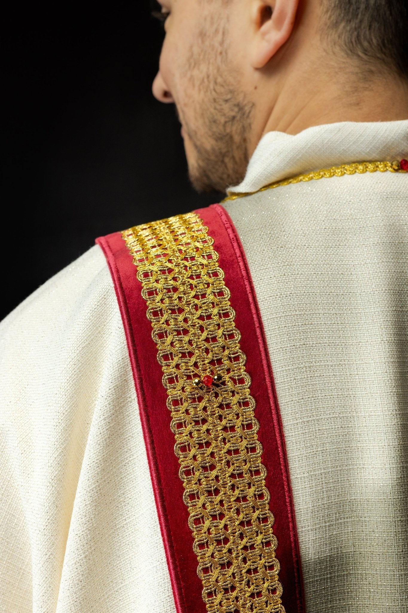 Priest dalmatic with red natural stones Handmade 1001 HM/1001/05/71/PA02 - HAFTINAUSA.COM