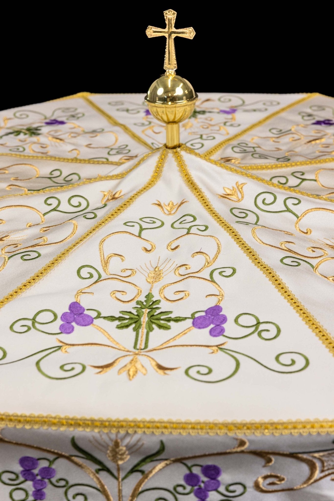 Processional Umbrella with floral motifs KPP/002/05/20 o 100cm ECRU SAT. - HAFTINAUSA.COM