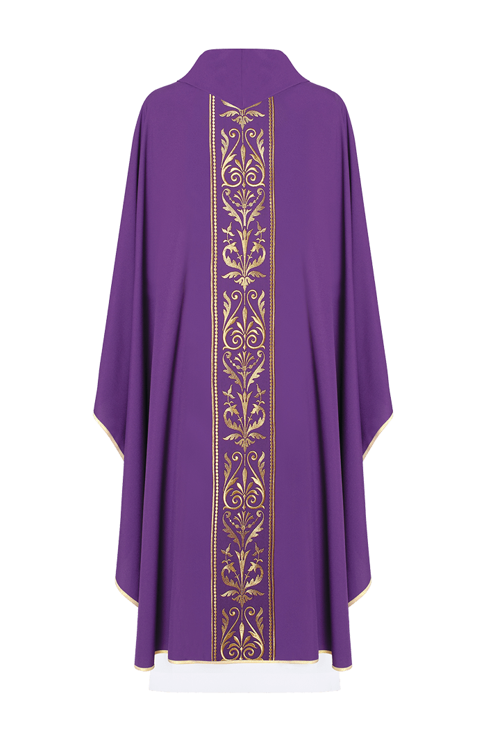 Purple liturgical chasuble decorated with a gold embroidered belt KOR/008/03/01 FIOLET - HAFTINAUSA.COM