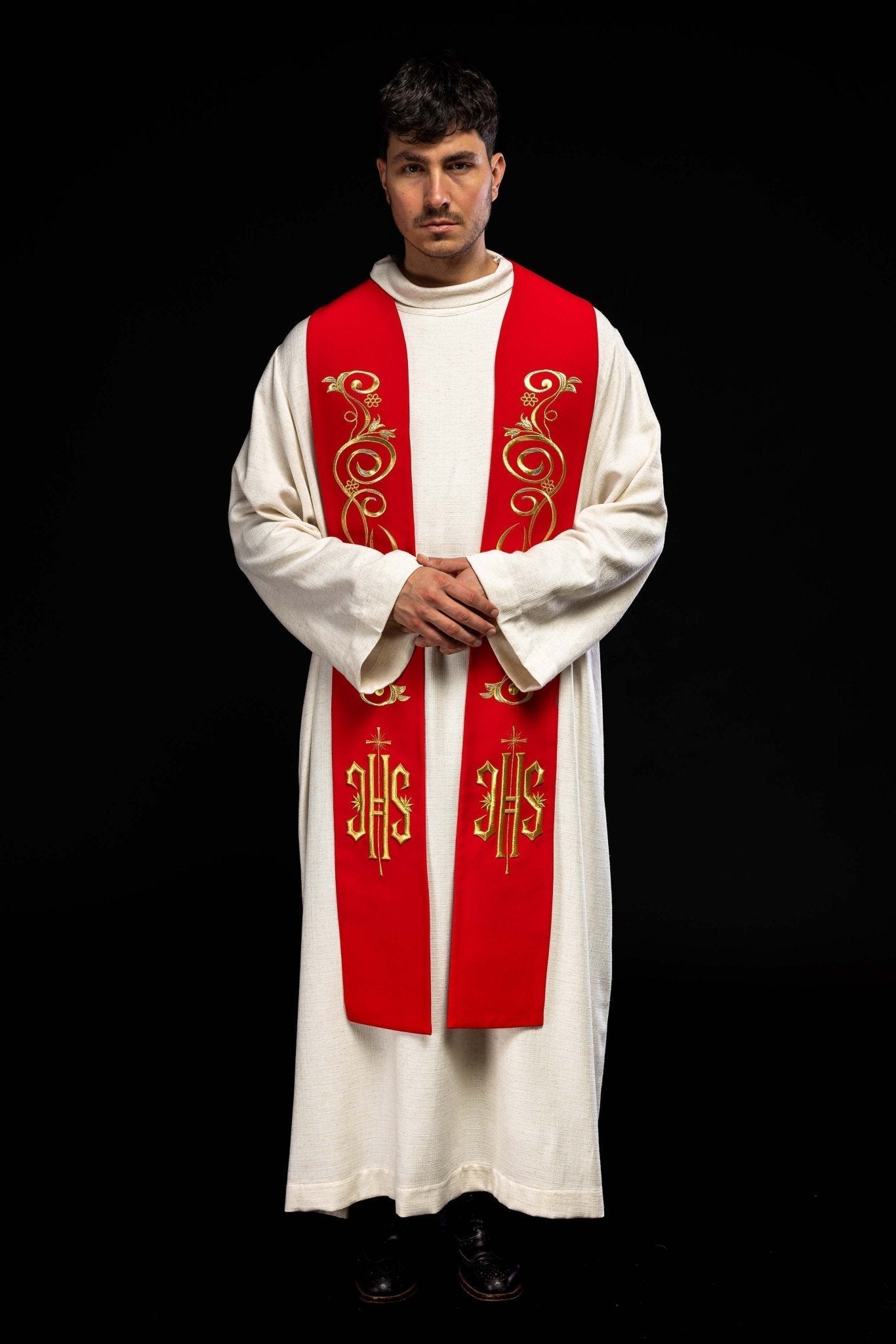 Red priestly stole embroidered with IHS KST/031/02/01 CZERWONY - HAFTINAUSA.COM