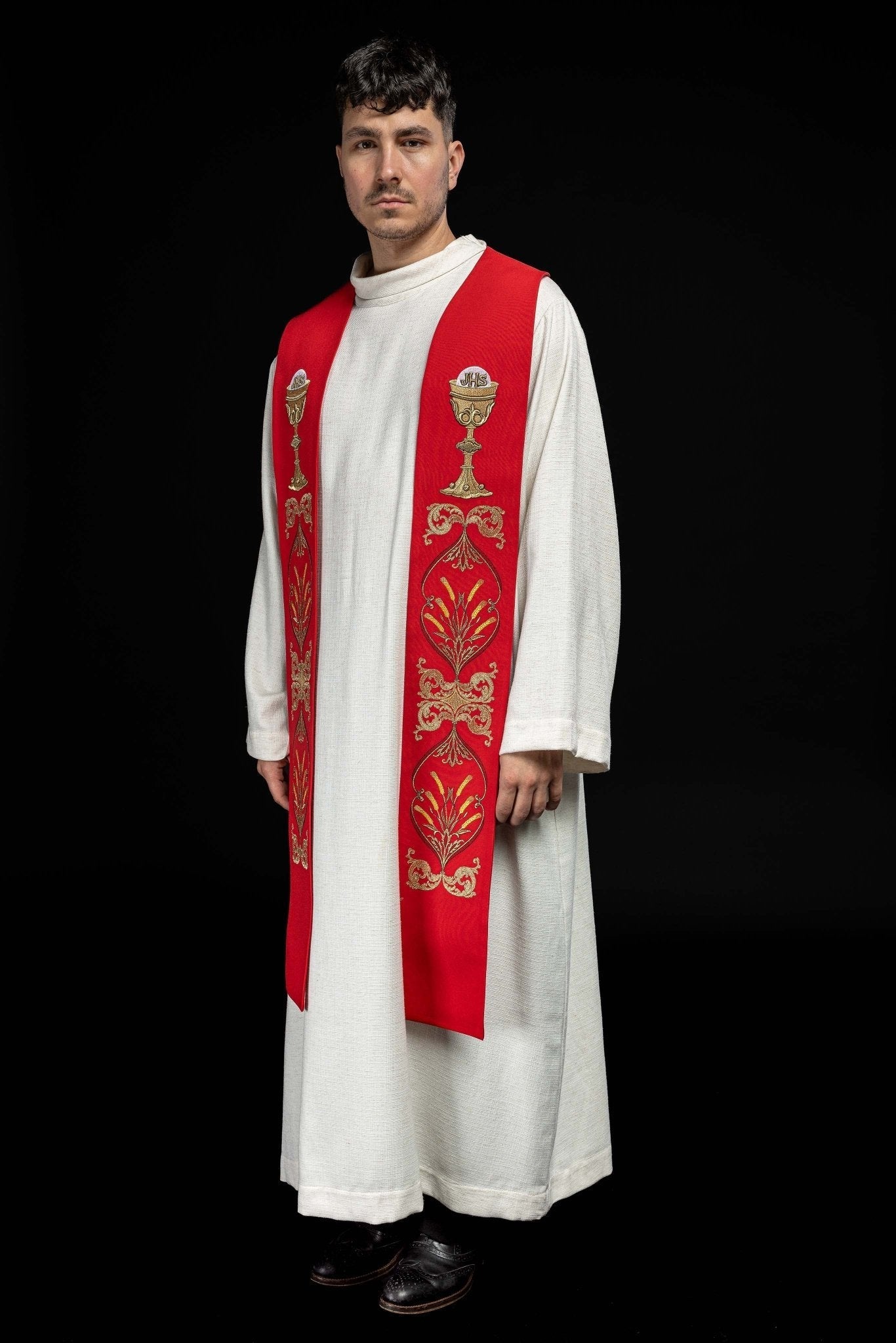 Red priestly stole with chalice IHS KST/042/02/01 CZERWONY - HAFTINAUSA.COM