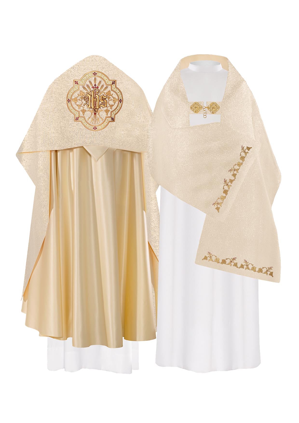 Golden liturgical veil embroidered with IHS - HAFTINAUSA.COM