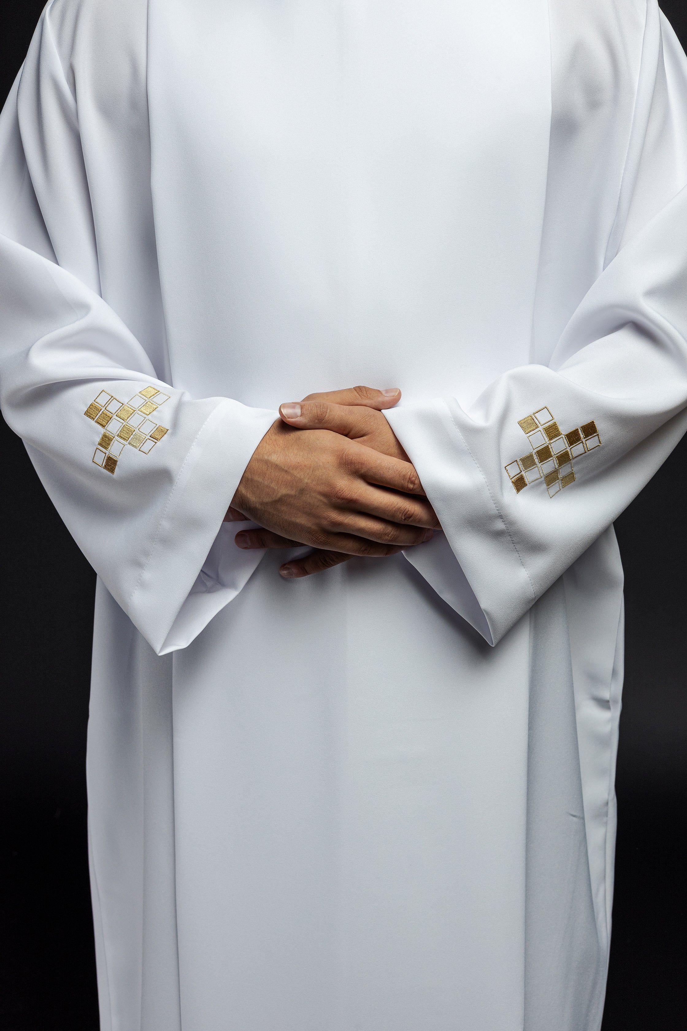 Liturgical alb with mosaic cross embroidery