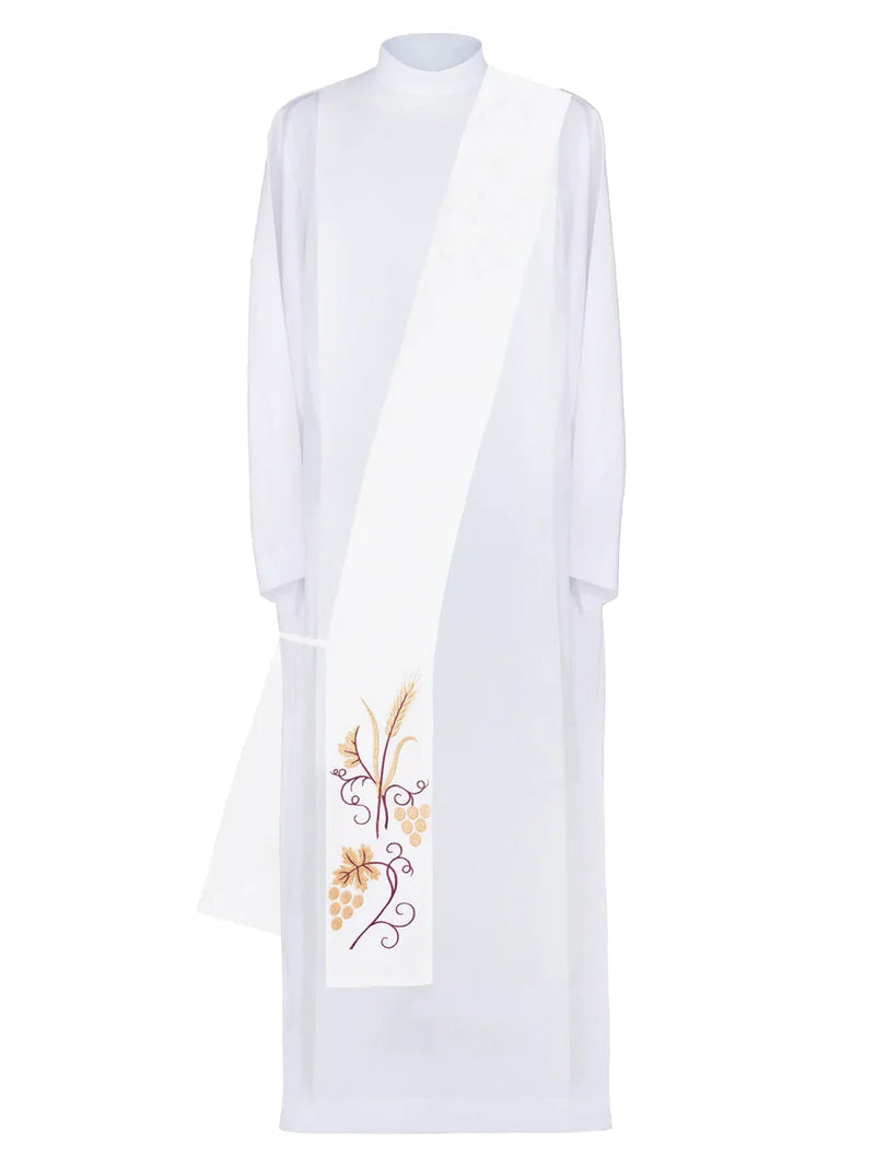 Deacon stole with grape embroidery in ecru - HAFTINAUSA.COM