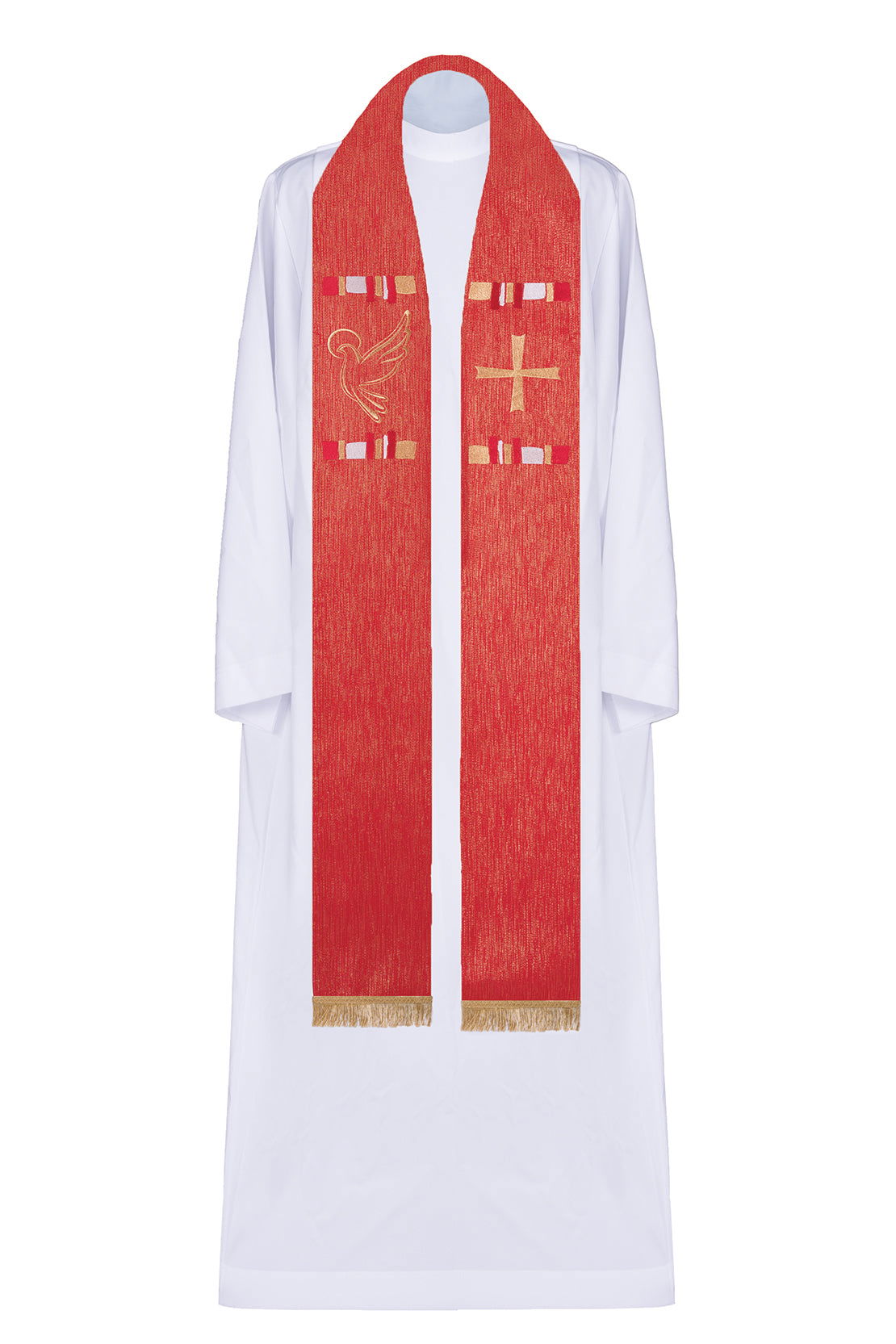 Red embroidered Holy Spirit and cross stole