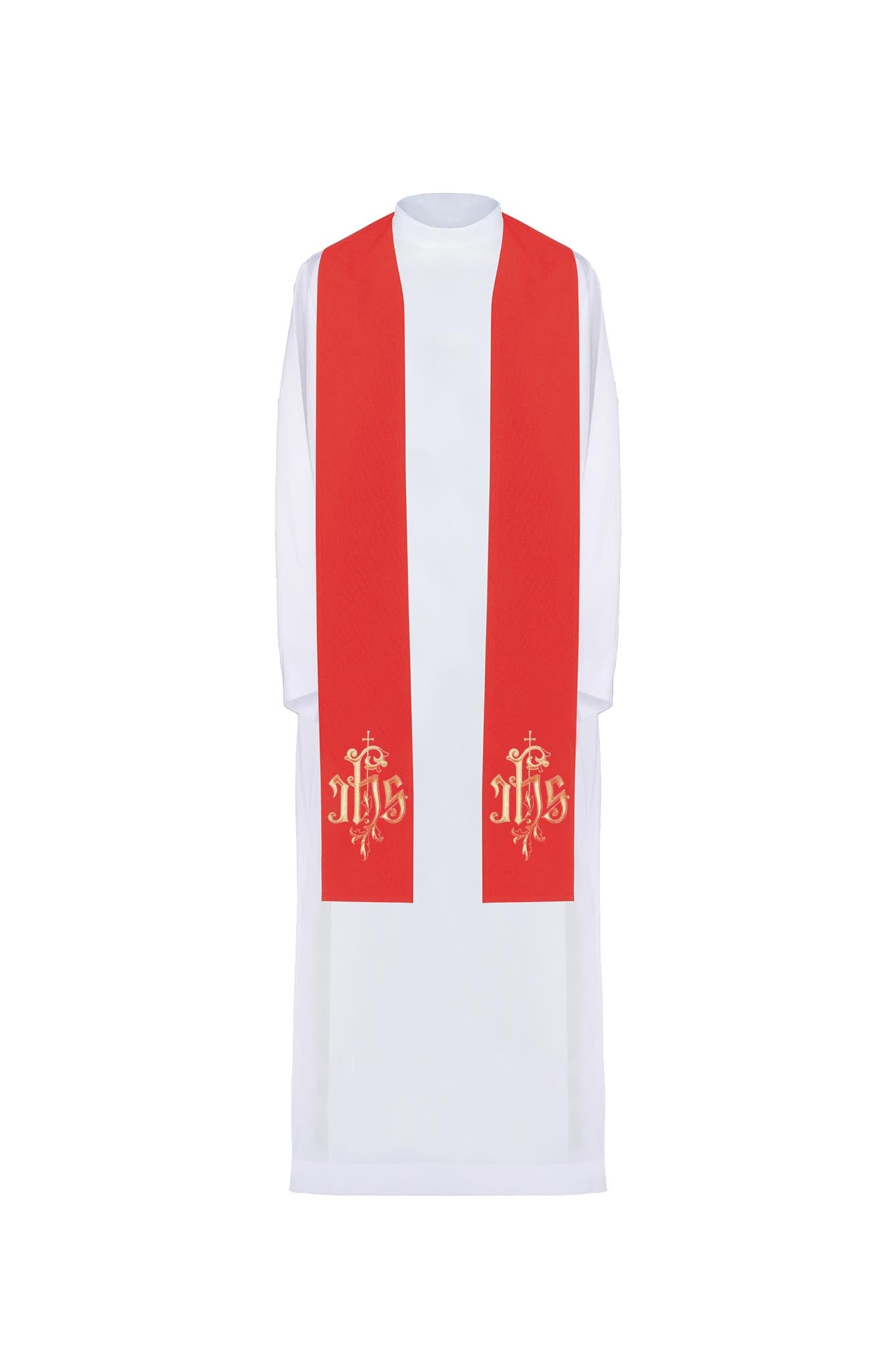 Red embroidered IHS stole - HAFTINAUSA.COM