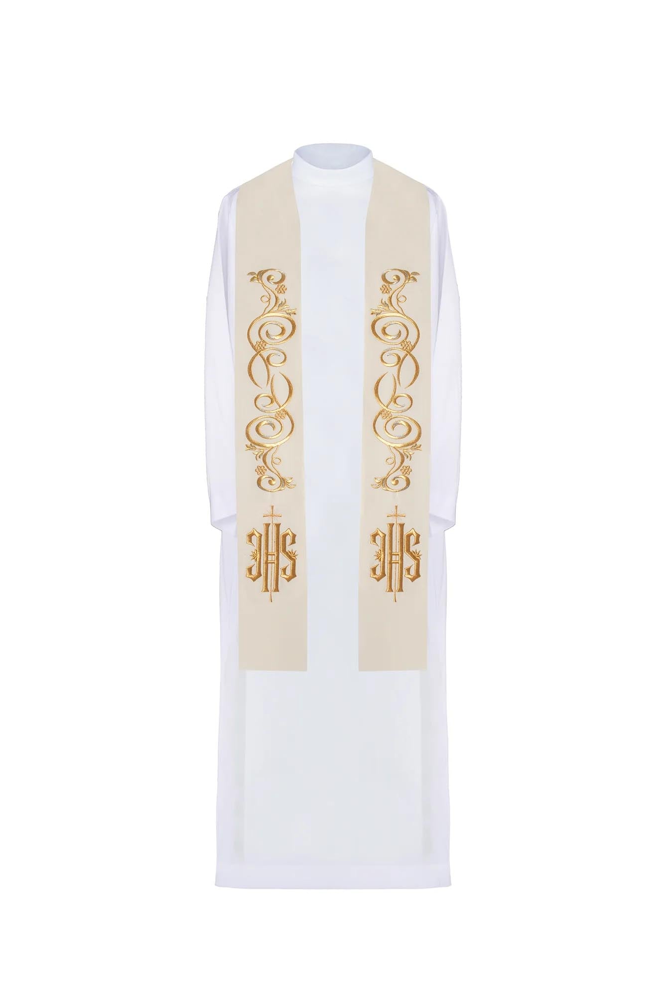 Golden embroidered IHS stole