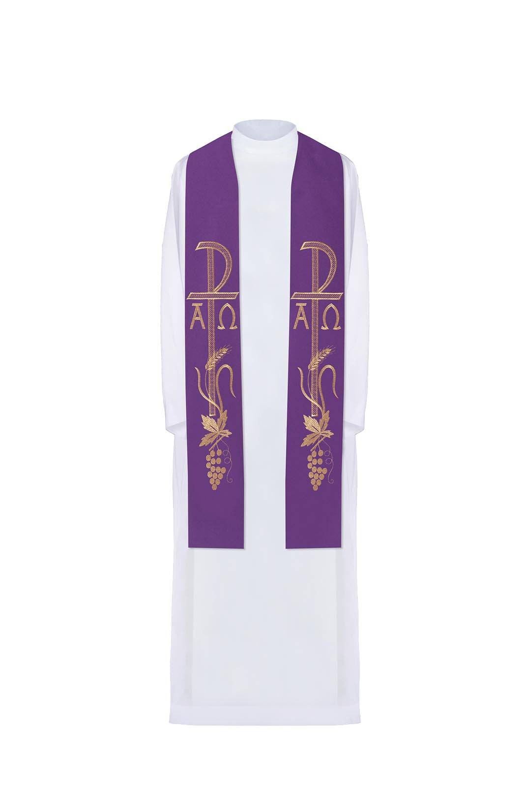 Purple priestly stole embroidered with Alpha and Omega - HAFTINAUSA.COM