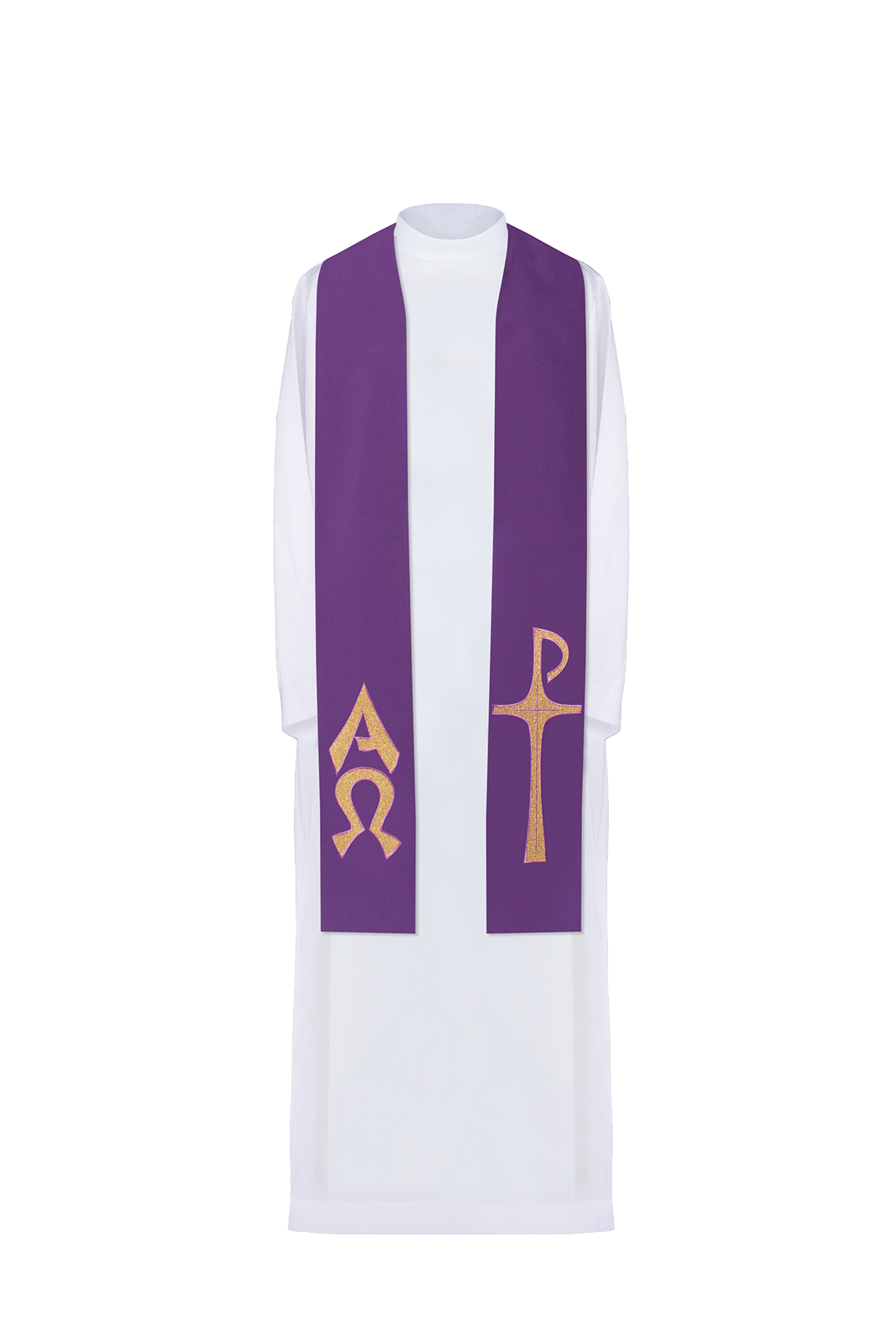 Purple priestly stole embroidered with Alpha and Omega - HAFTINAUSA.COM