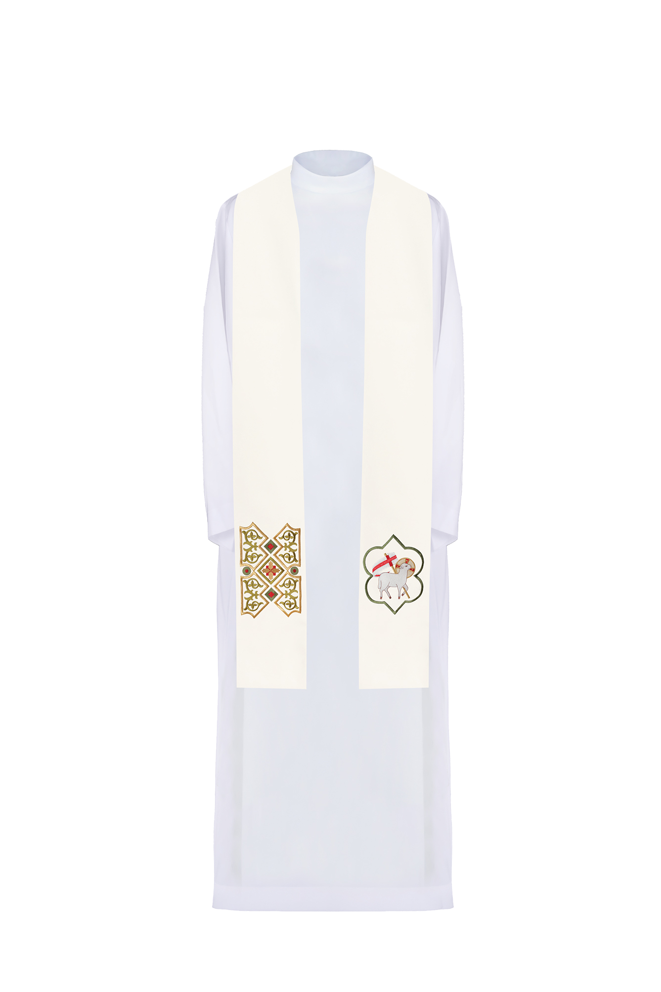 Ecru priestly stole with chalice IHS