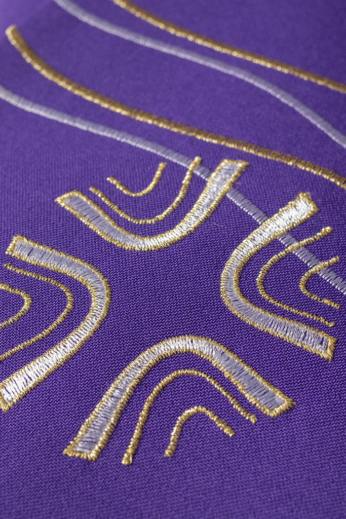 Purple priestly stole with embroidered Fish motif