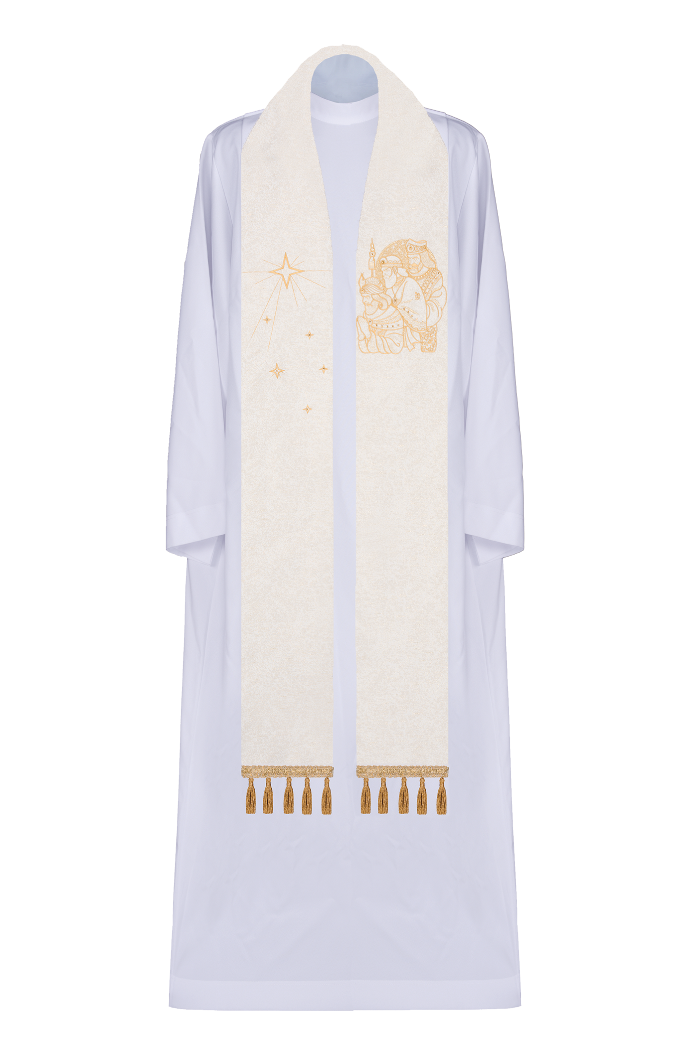 Embroidered priestly stole with Three Kings motif in gold