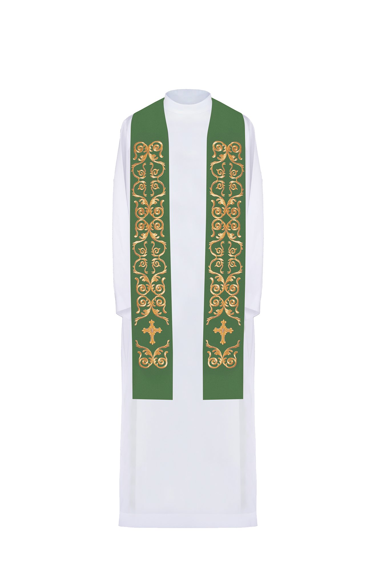 Green priestly stole embroidered cross