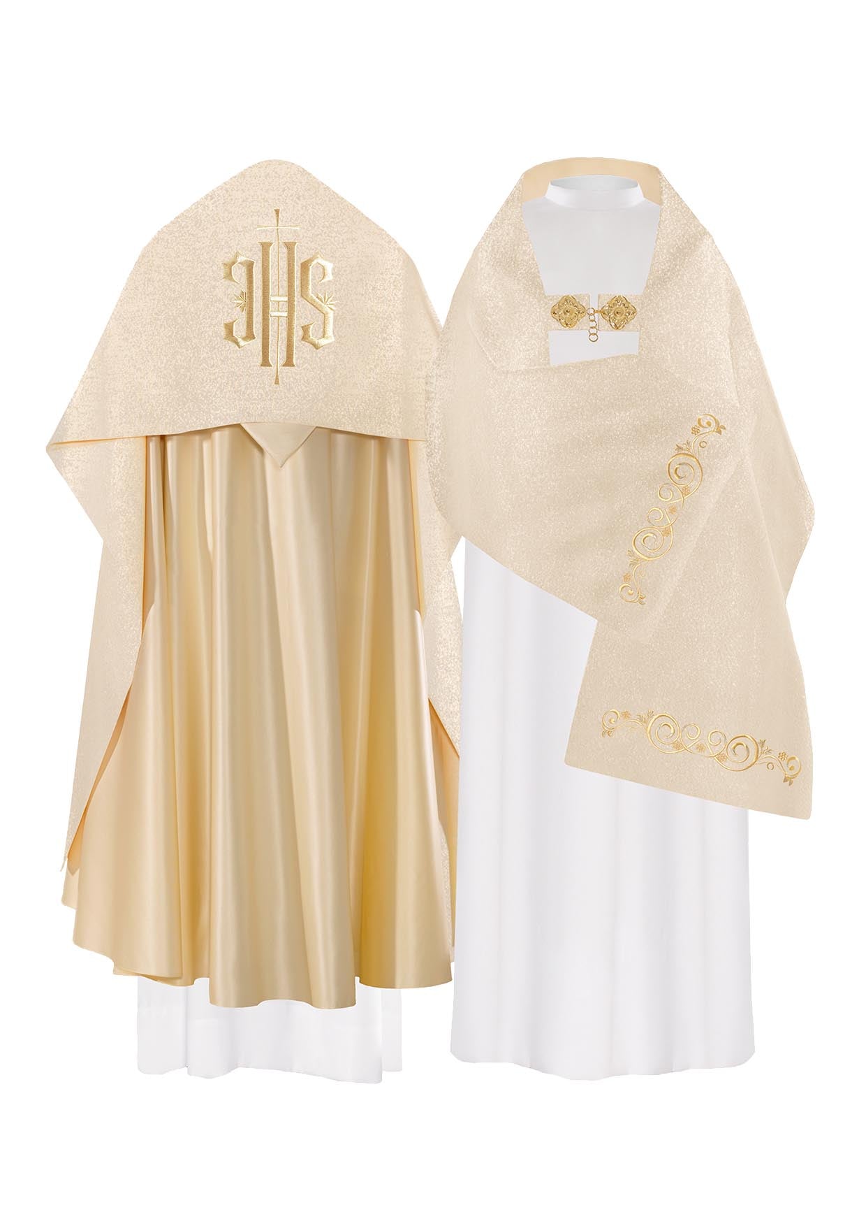 Golden liturgical veil embroidered with the IHS motif