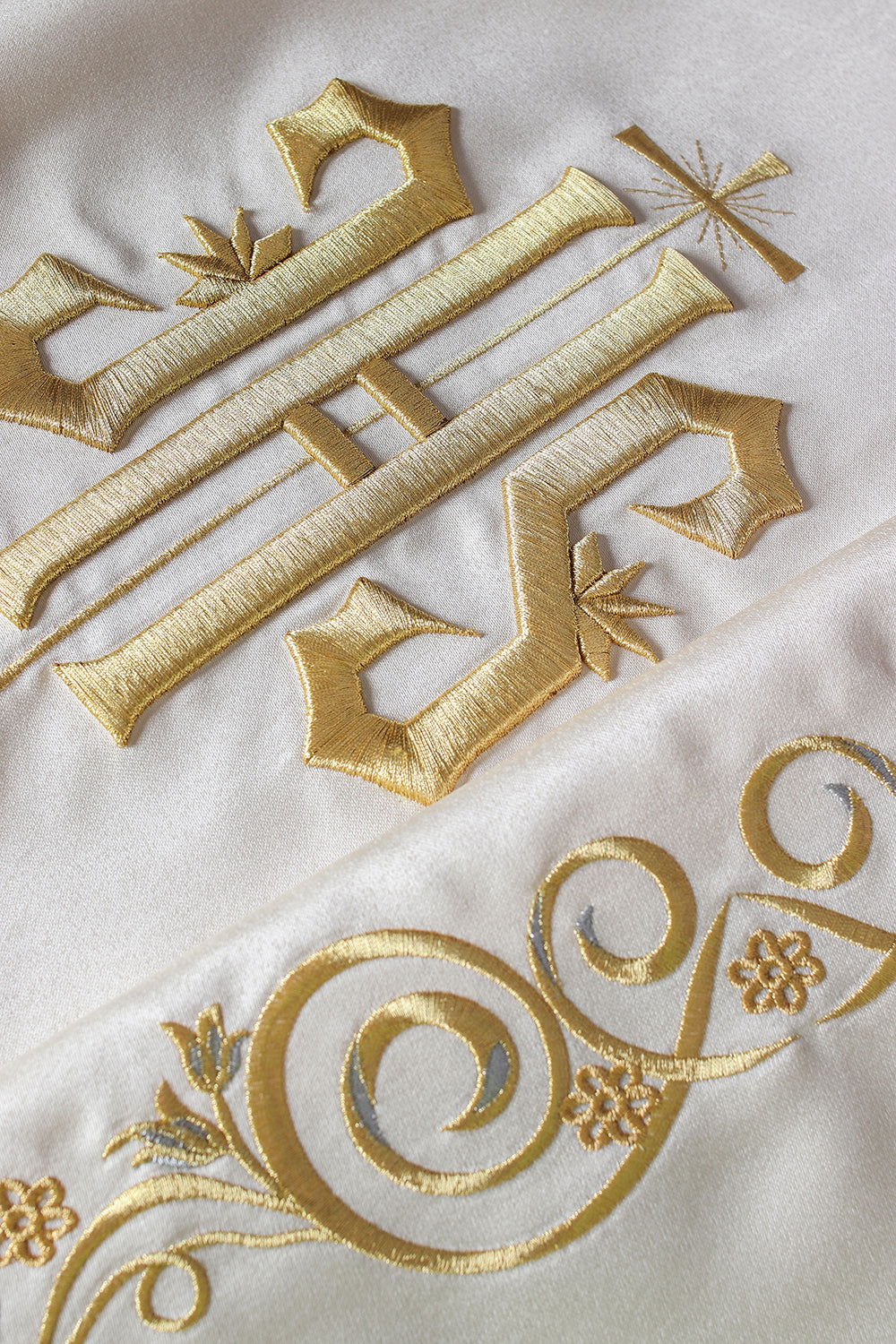 Ecru IHS embroidered liturgical veil