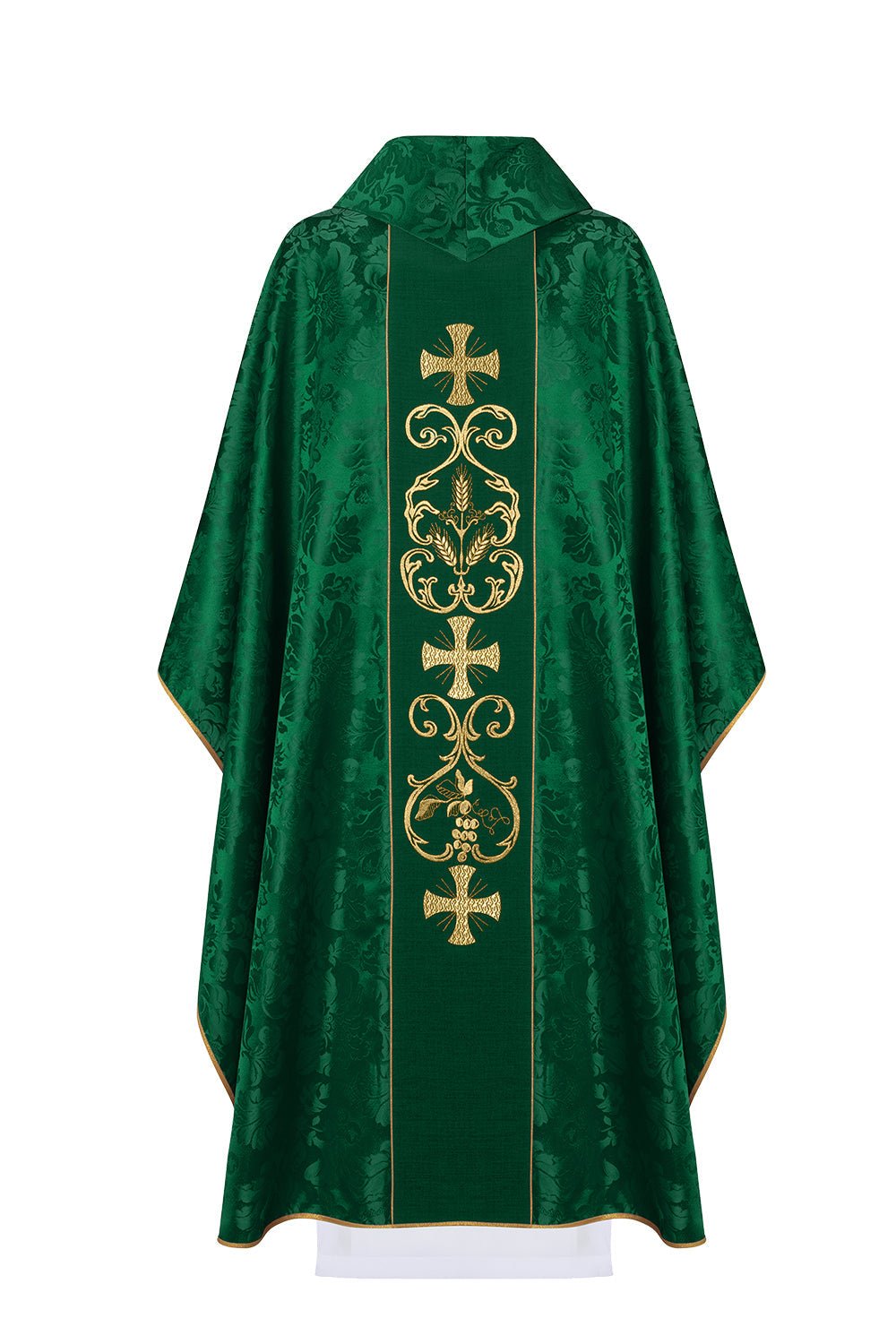 Green liturgical chasuble decorated with an embroidered belt