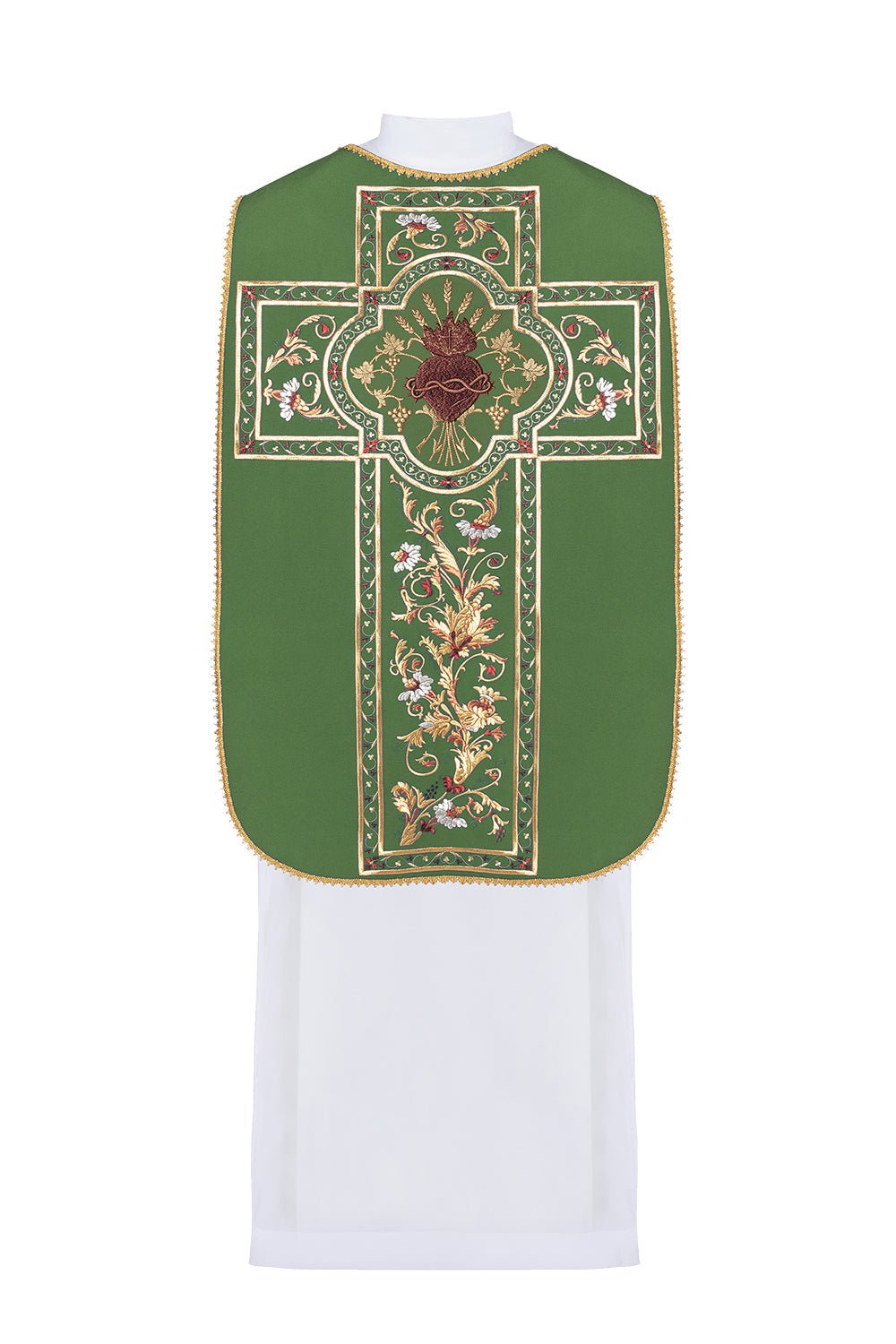 Green Roman Chasuble embroidered with the motif of the Sacred Heart of Jesus