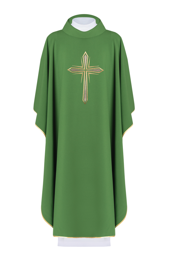 Green chasuble with cross embroidery